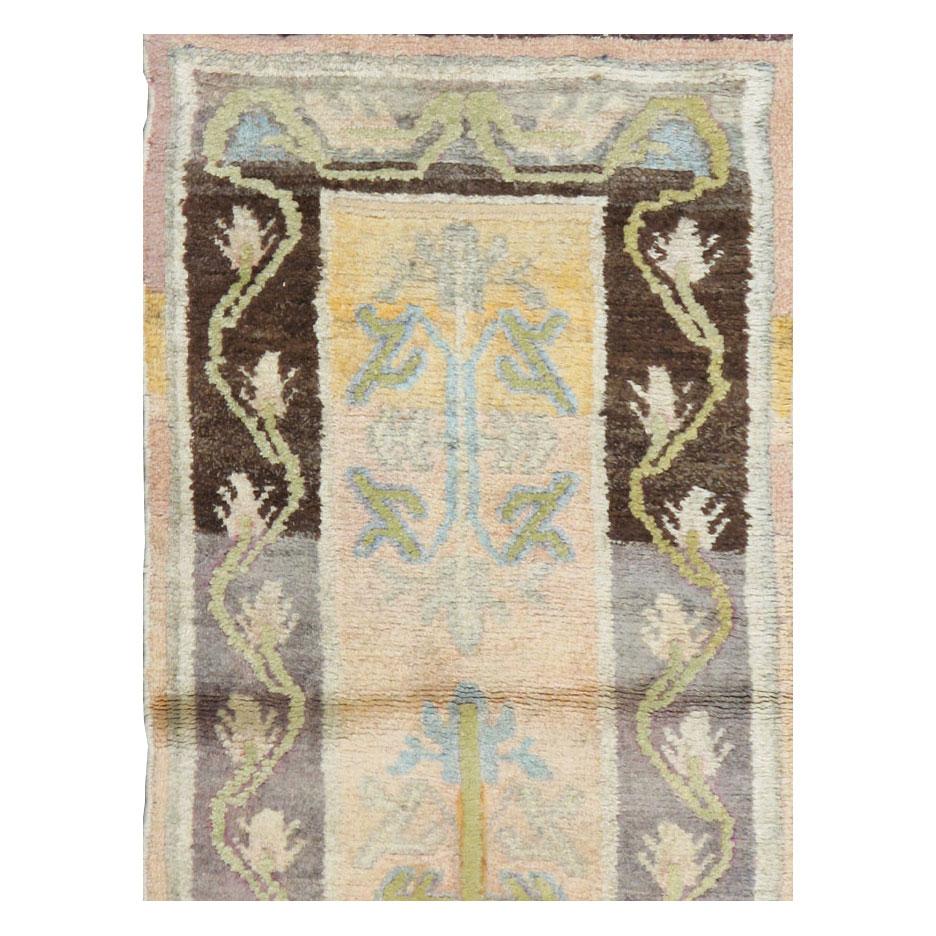 Arts and Crafts Midcentury European Inspired Handmade Khotan Runner For Sale