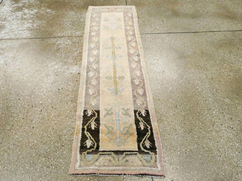 East Turkestani Midcentury European Inspired Handmade Khotan Runner For Sale