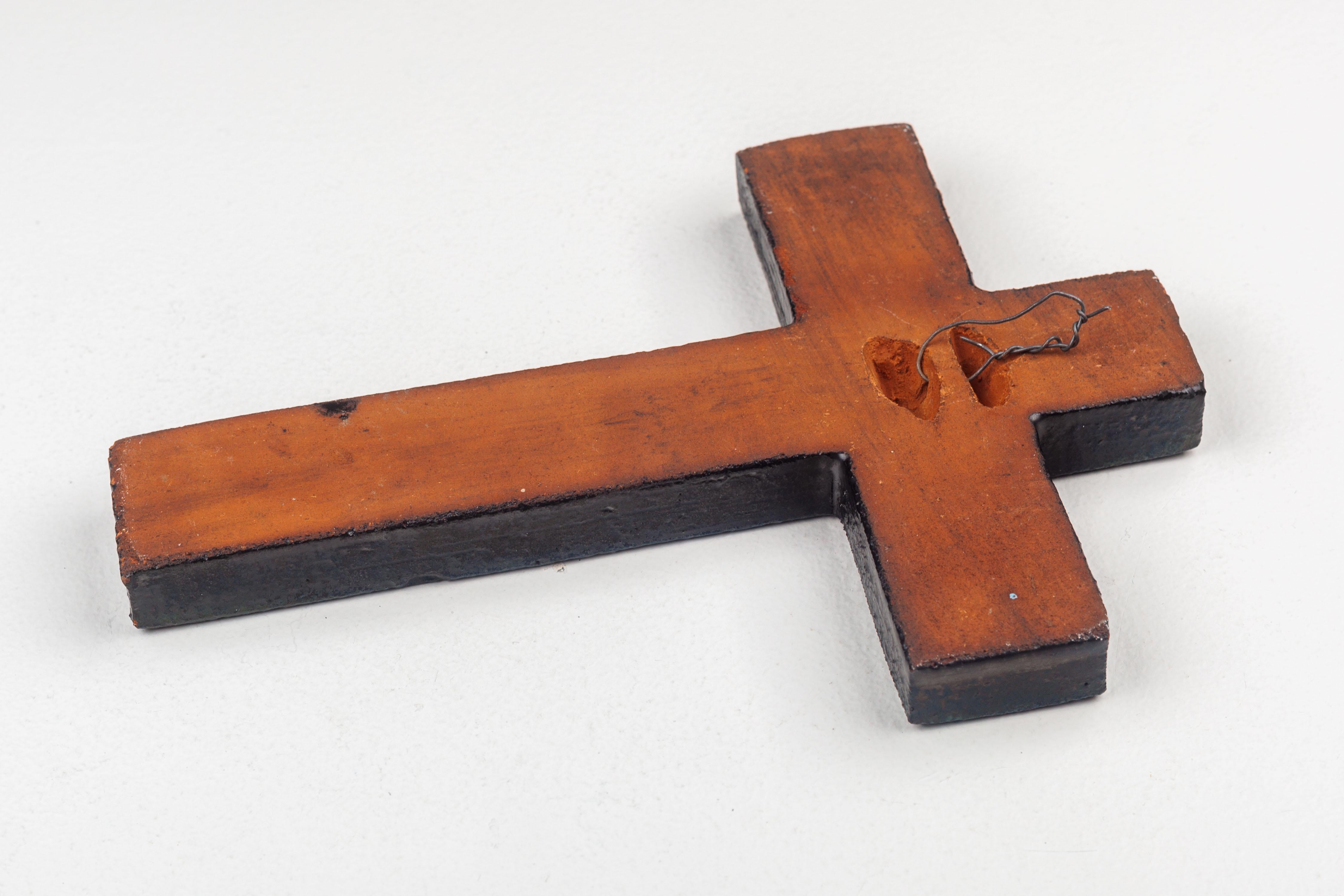 Midcentury European Red Glossy Ceramic Cross Unique Vintage Collectible For Sale 5