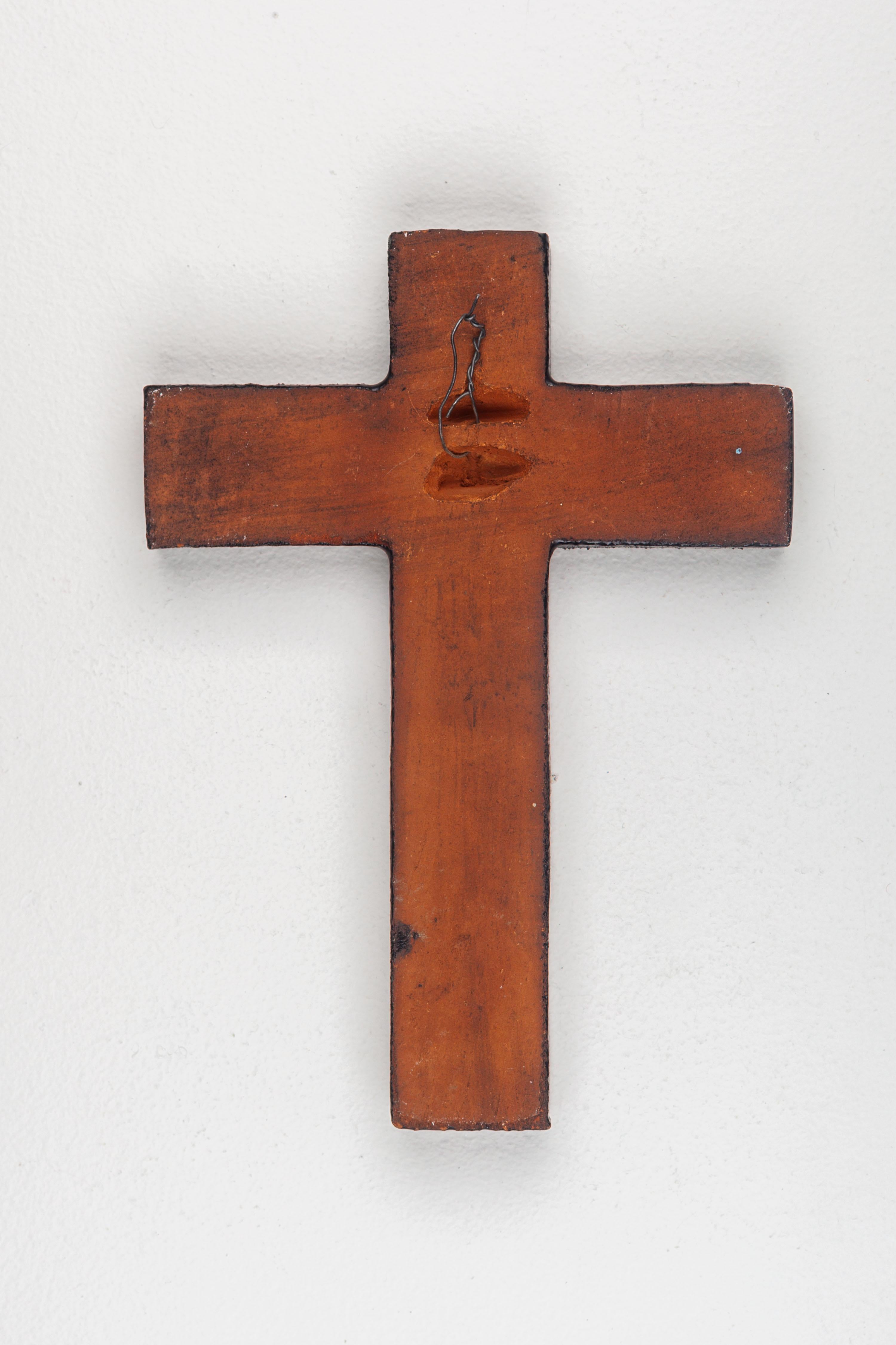 Midcentury European Red Glossy Ceramic Cross Unique Vintage Collectible For Sale 4