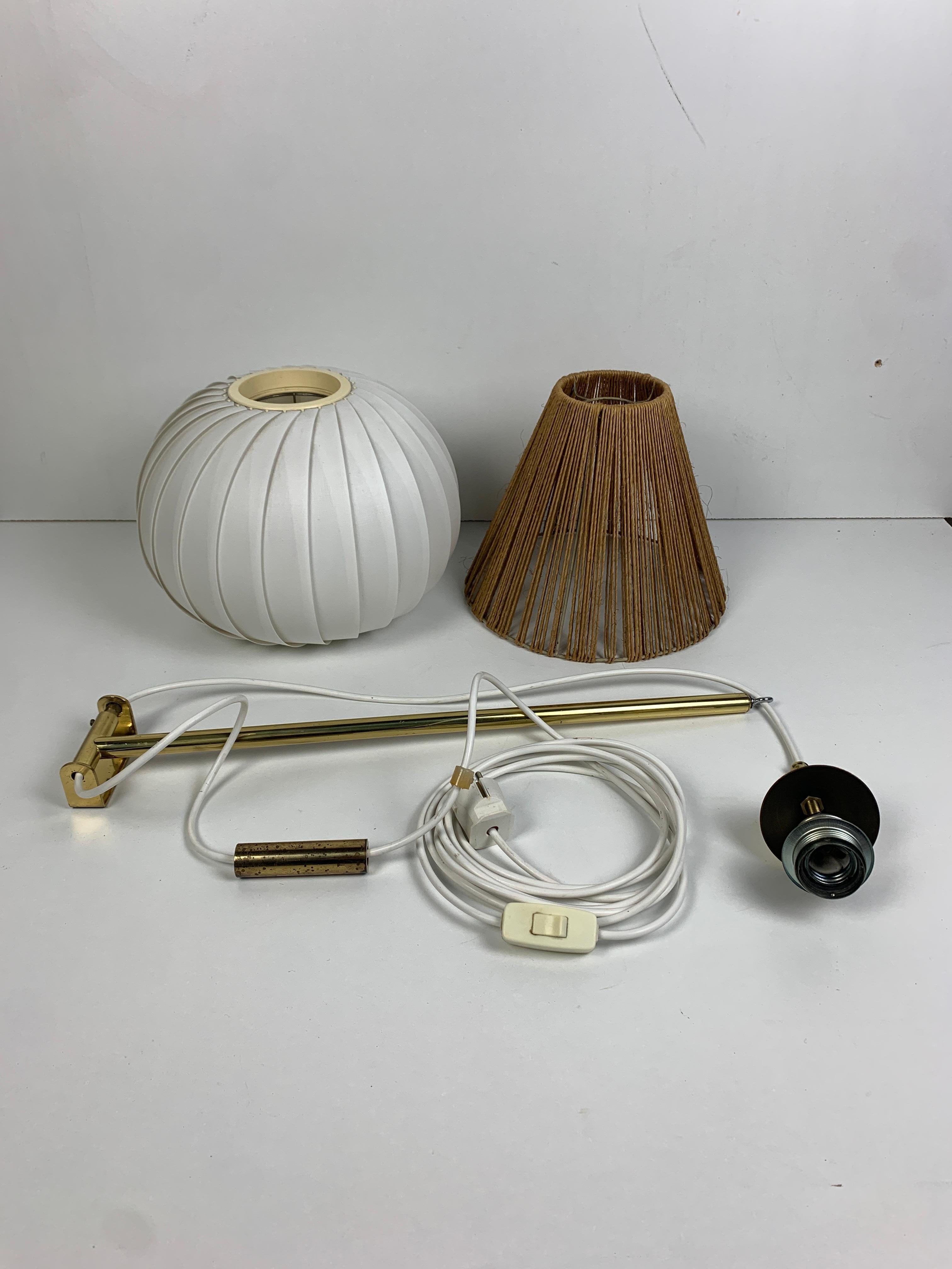 Danese Midcentury extendable brass wall mount with cocoon and sisal shade Lars Schioler in vendita