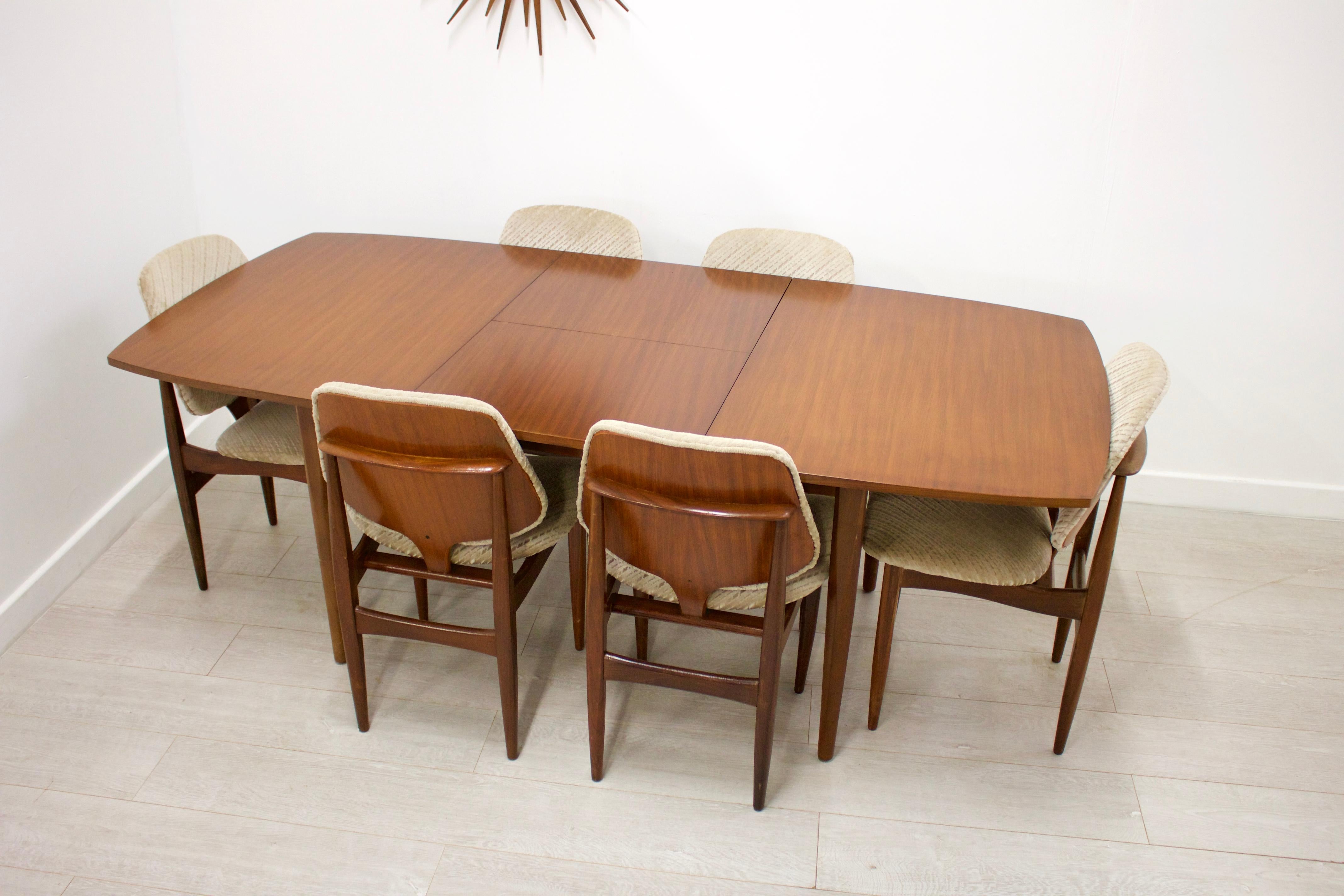 British Midcentury Extending Dining Table and 6 Chairs by Elliots of Newbury, 1960s For Sale