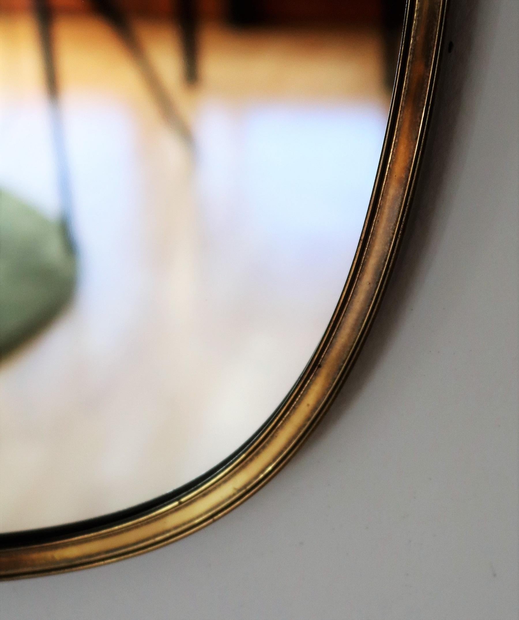 Midcentury Extra Large Wall Mirror with Brass Frame and Detail, 1970s 4