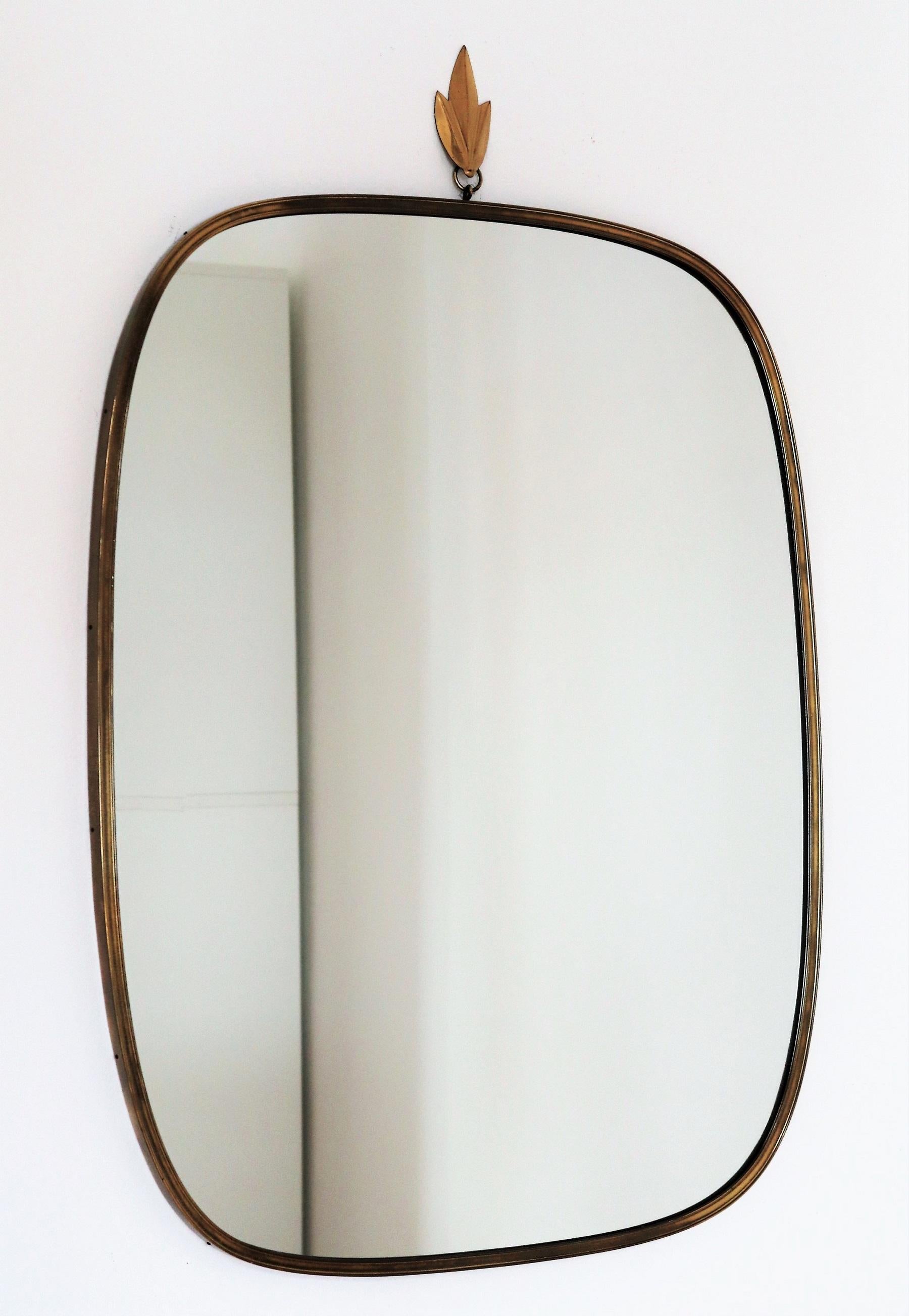 Midcentury Extra Large Wall Mirror with Brass Frame and Detail, 1970s 9