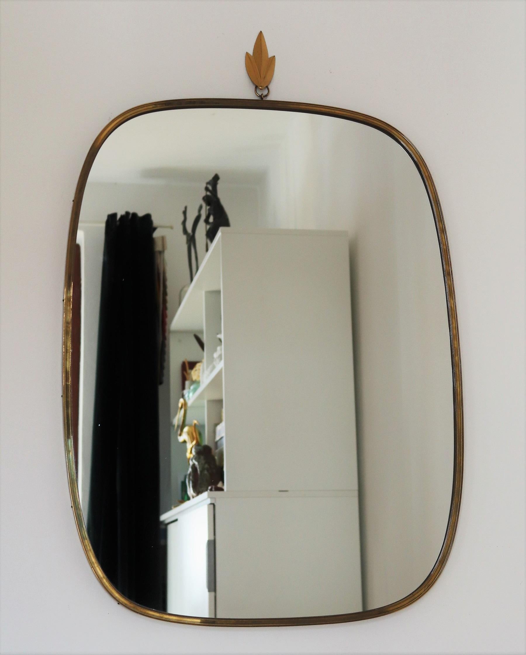 German Midcentury Extra Large Wall Mirror with Brass Frame and Detail, 1970s