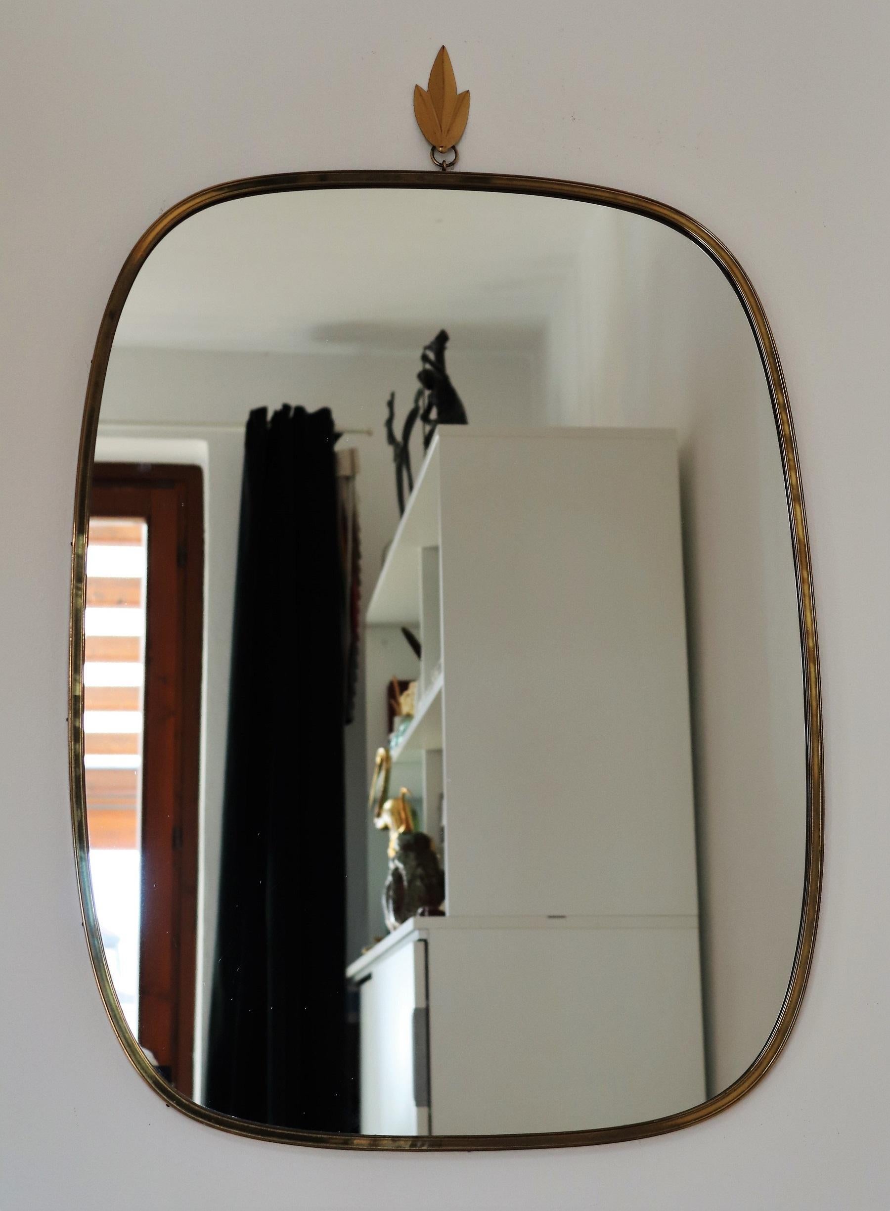 Late 20th Century Midcentury Extra Large Wall Mirror with Brass Frame and Detail, 1970s