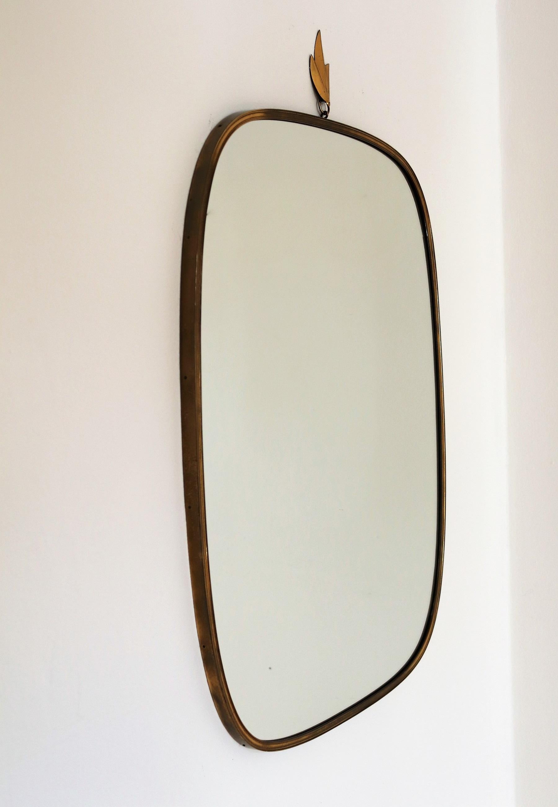 Midcentury Extra Large Wall Mirror with Brass Frame and Detail, 1970s 1