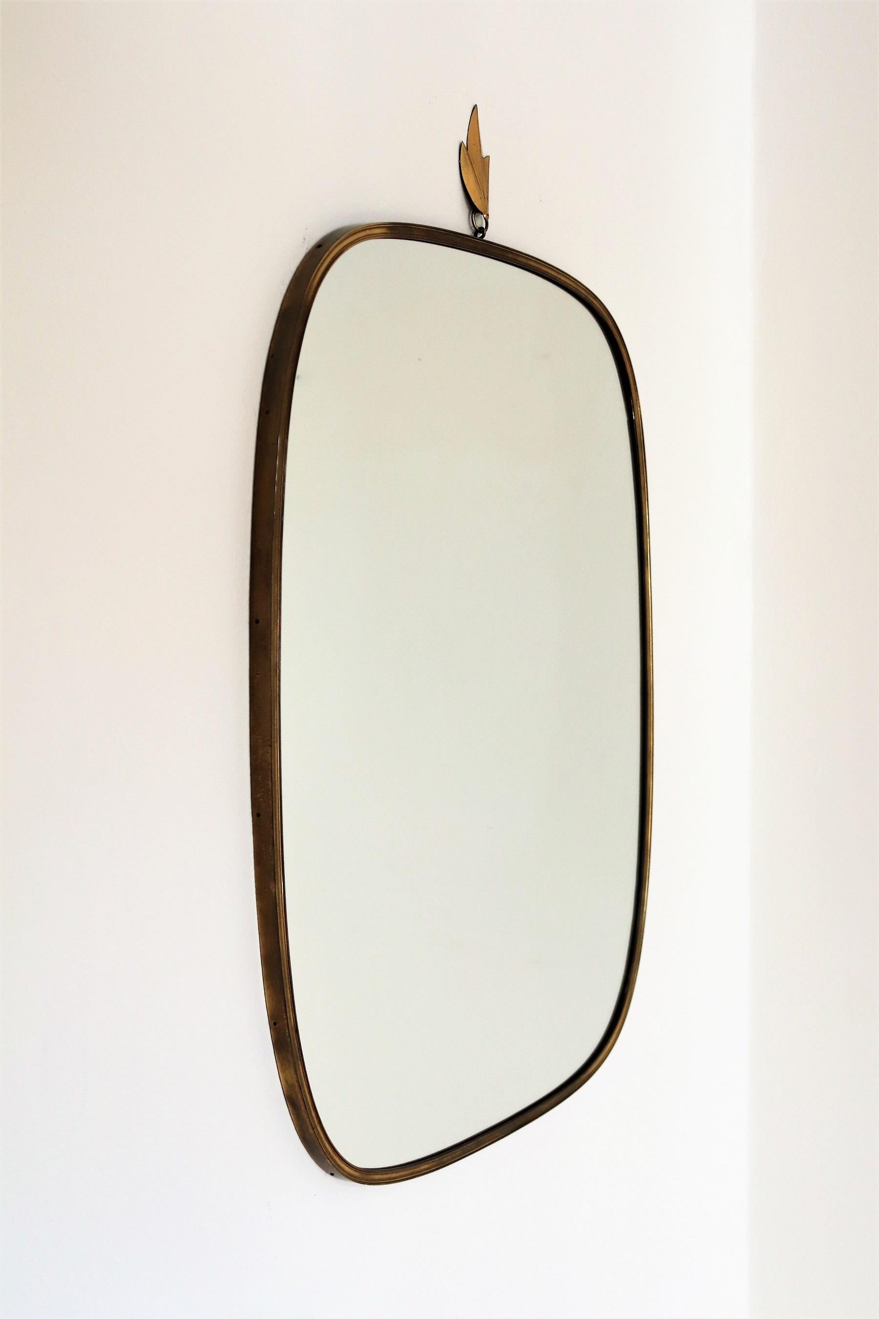 Midcentury Extra Large Wall Mirror with Brass Frame and Detail, 1970s 2