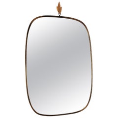 Midcentury Extra Large Wall Mirror with Brass Frame and Detail, 1970s