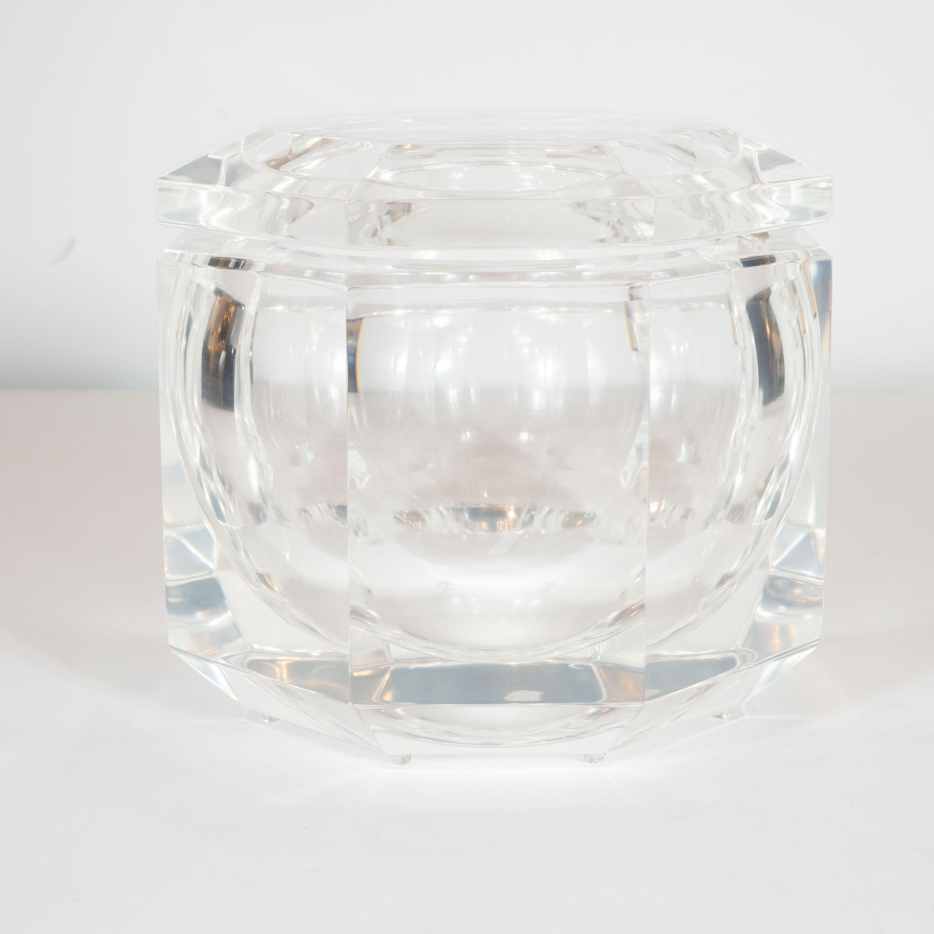 Mid-Century Modern Midcentury Faceted Swivel Top Lucite Octagon Ice Bucket by Carole Stupell