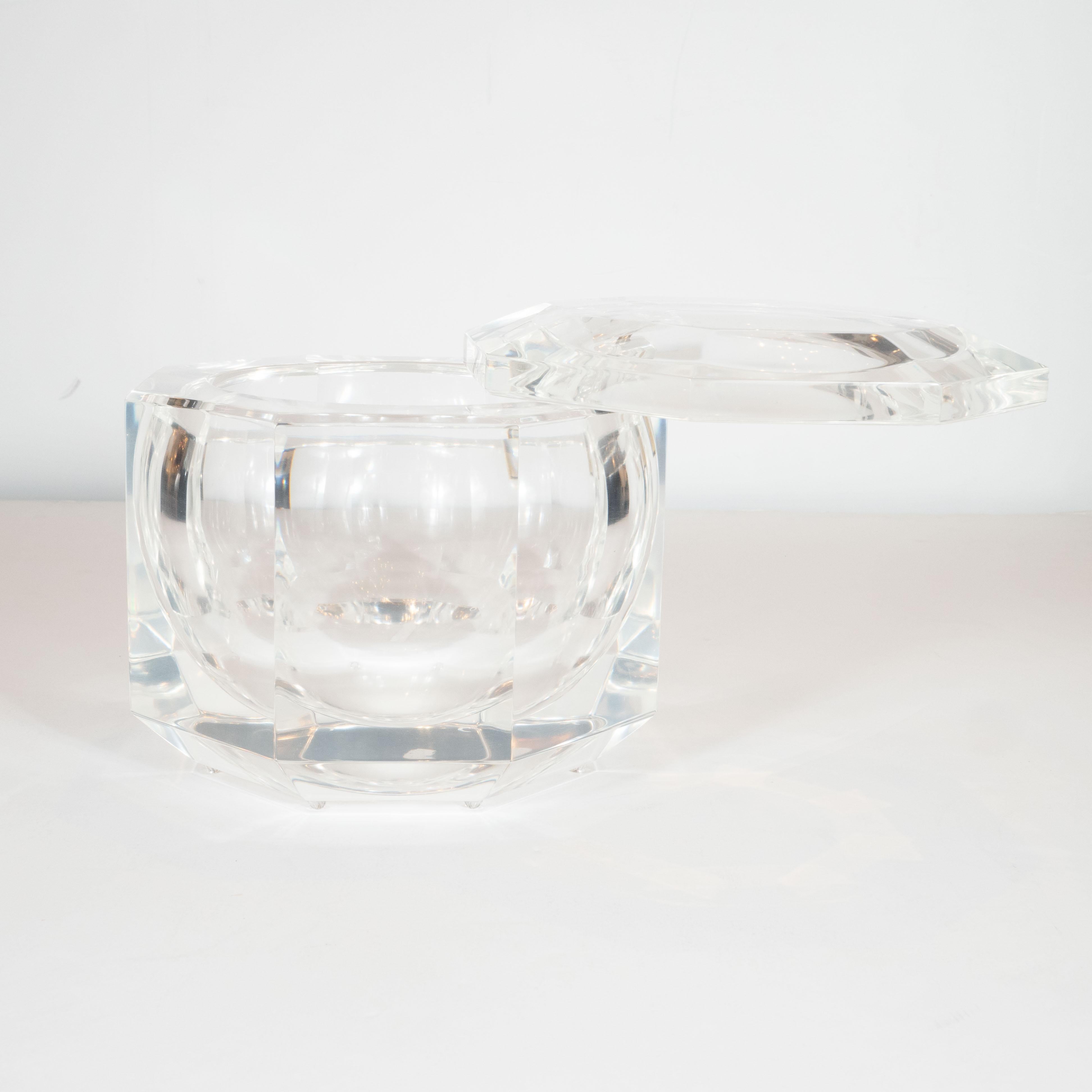 American Midcentury Faceted Swivel Top Lucite Octagon Ice Bucket by Carole Stupell