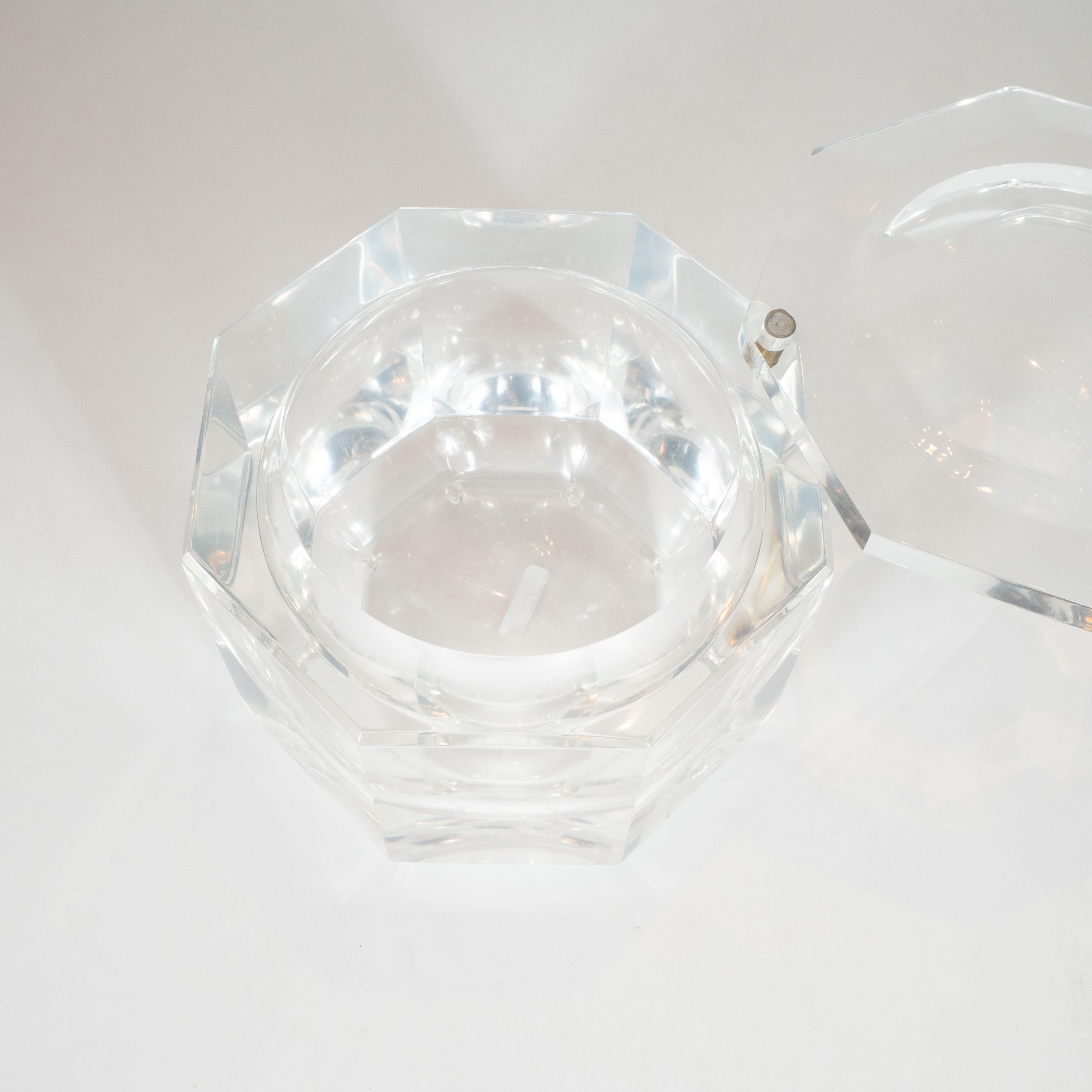Late 20th Century Midcentury Faceted Swivel Top Lucite Octagon Ice Bucket by Carole Stupell
