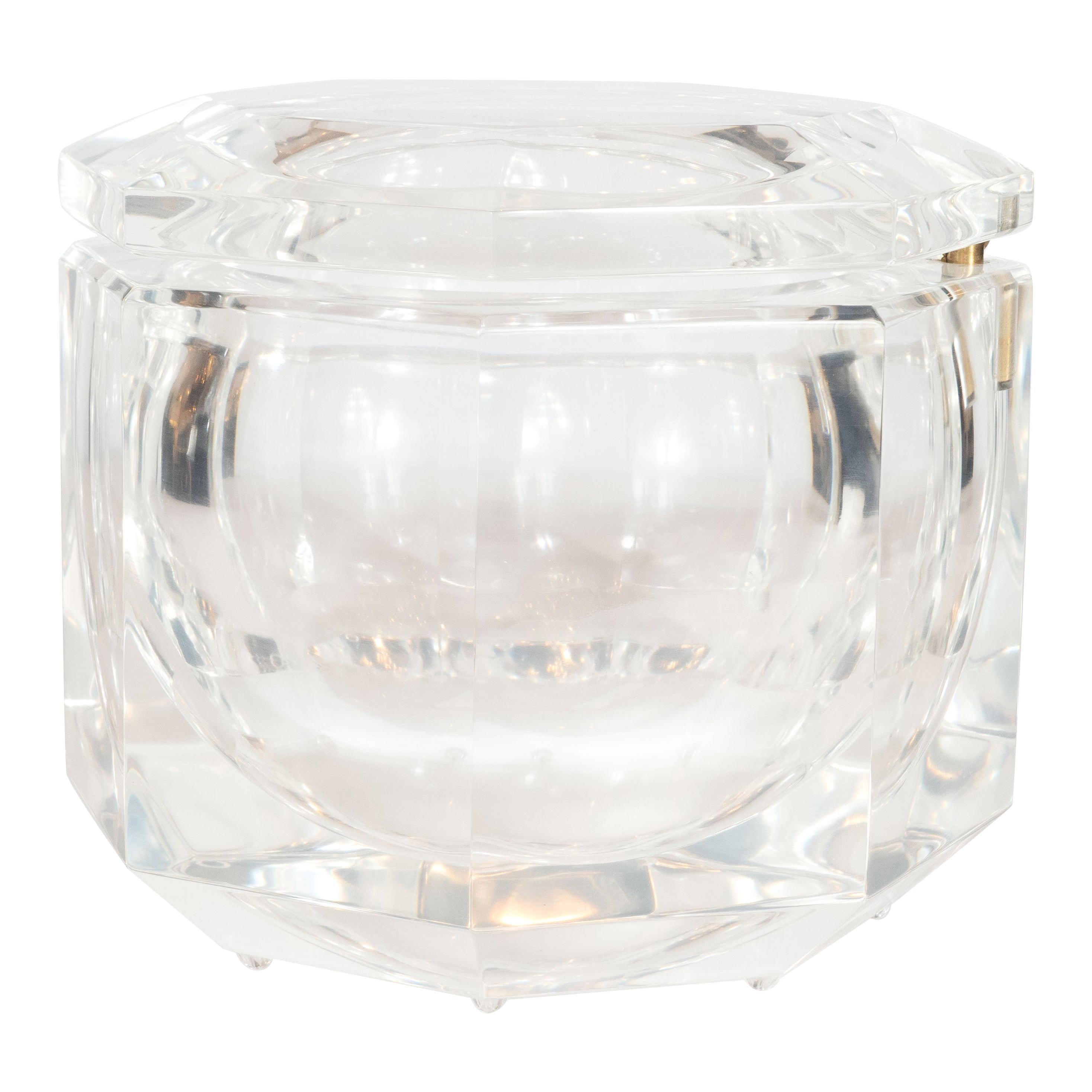 Midcentury Faceted Swivel Top Lucite Octagon Ice Bucket by Carole Stupell