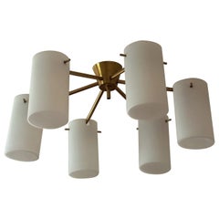 MidCentury Fagerhult Semi Flush Mount Chandelier Opaline Glass, Sweden, 1960