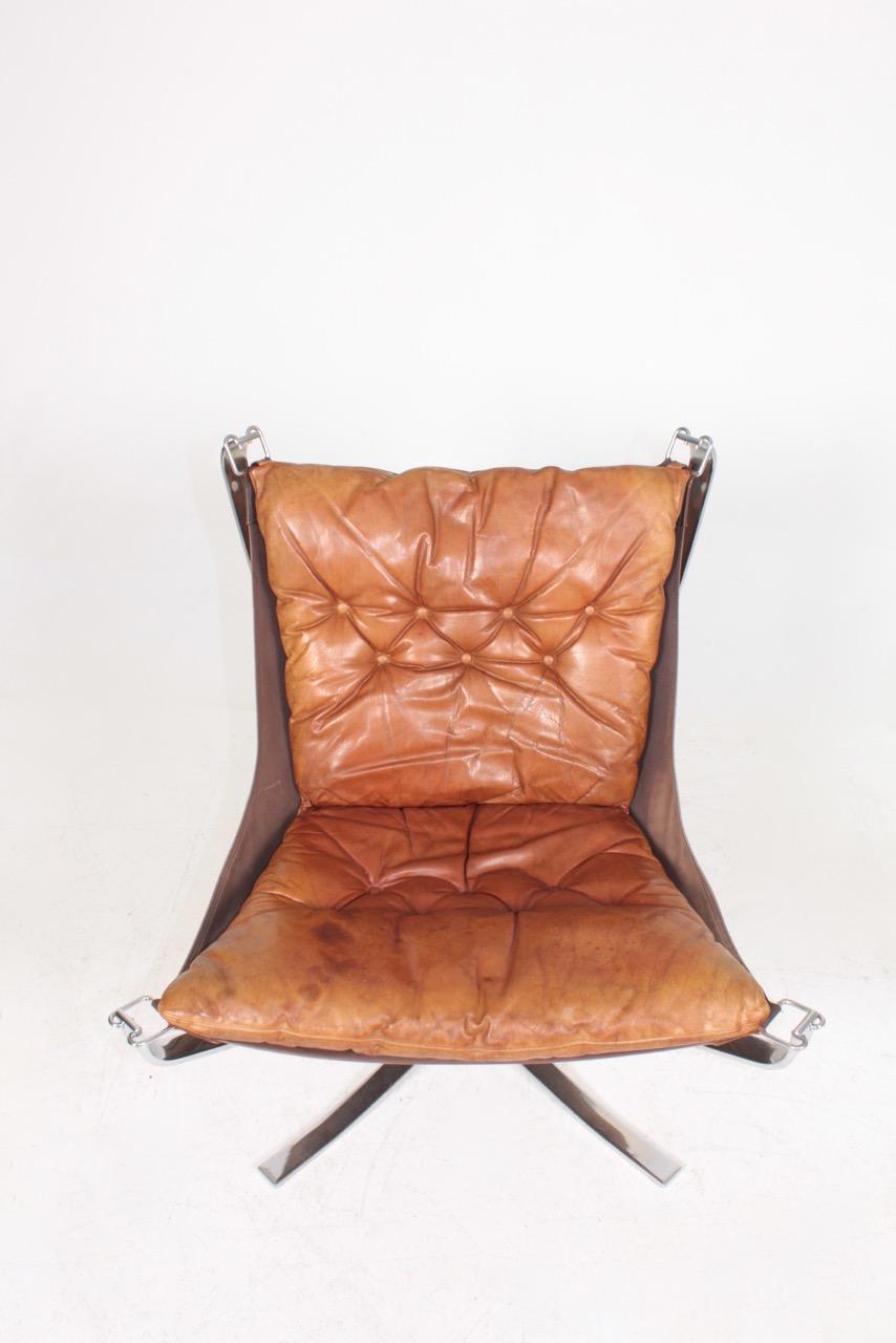 Midcentury Falcon Chair in Patinated Leather by Sigurd Ressel, 1960s 2