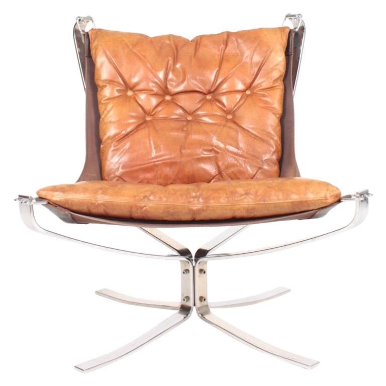 Midcentury Falcon Chair in Patinated Leather by Sigurd Ressel, 1960s