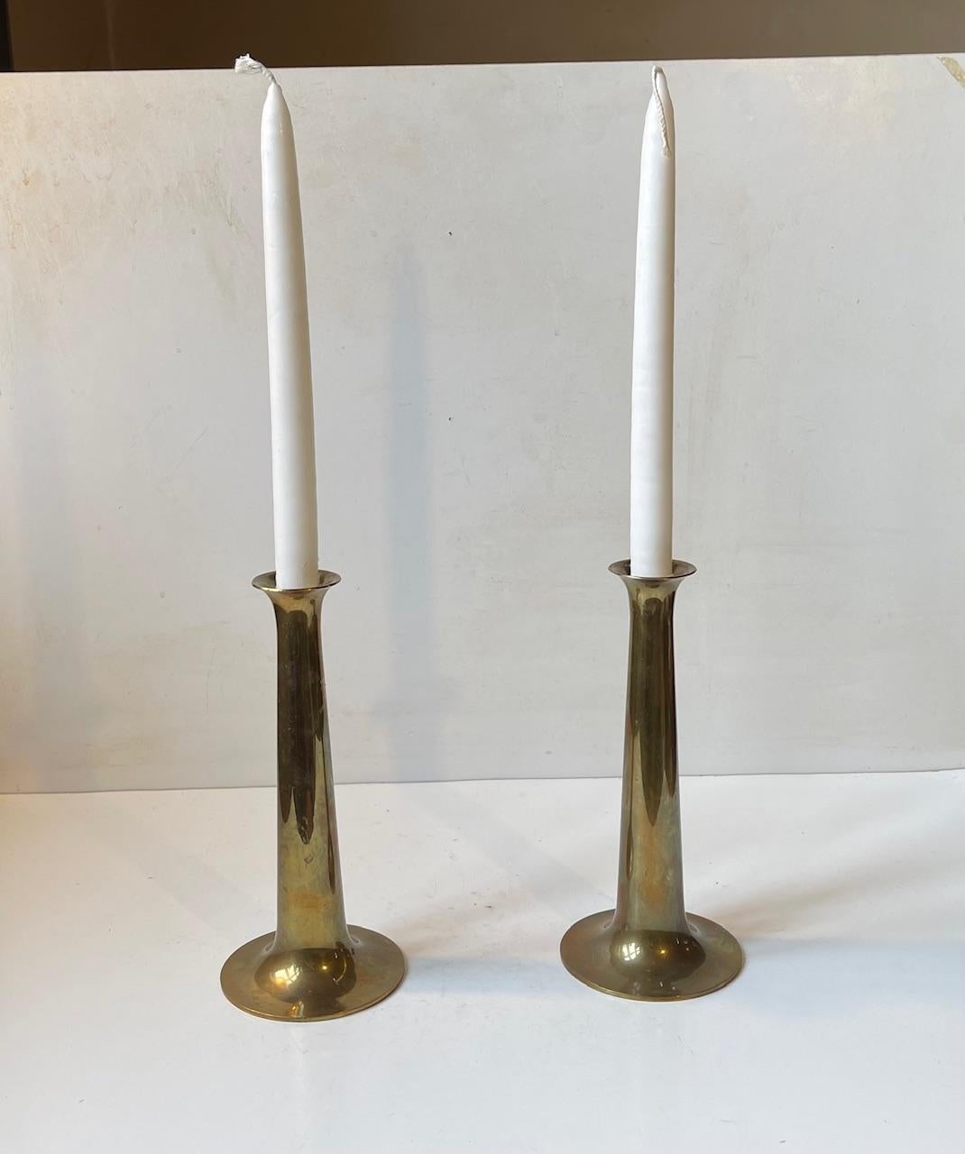 Mid-Century Modern Midcentury Fanfare Brass Candlesticks by Hans Bolling for Torben Ørskov, 1960s For Sale