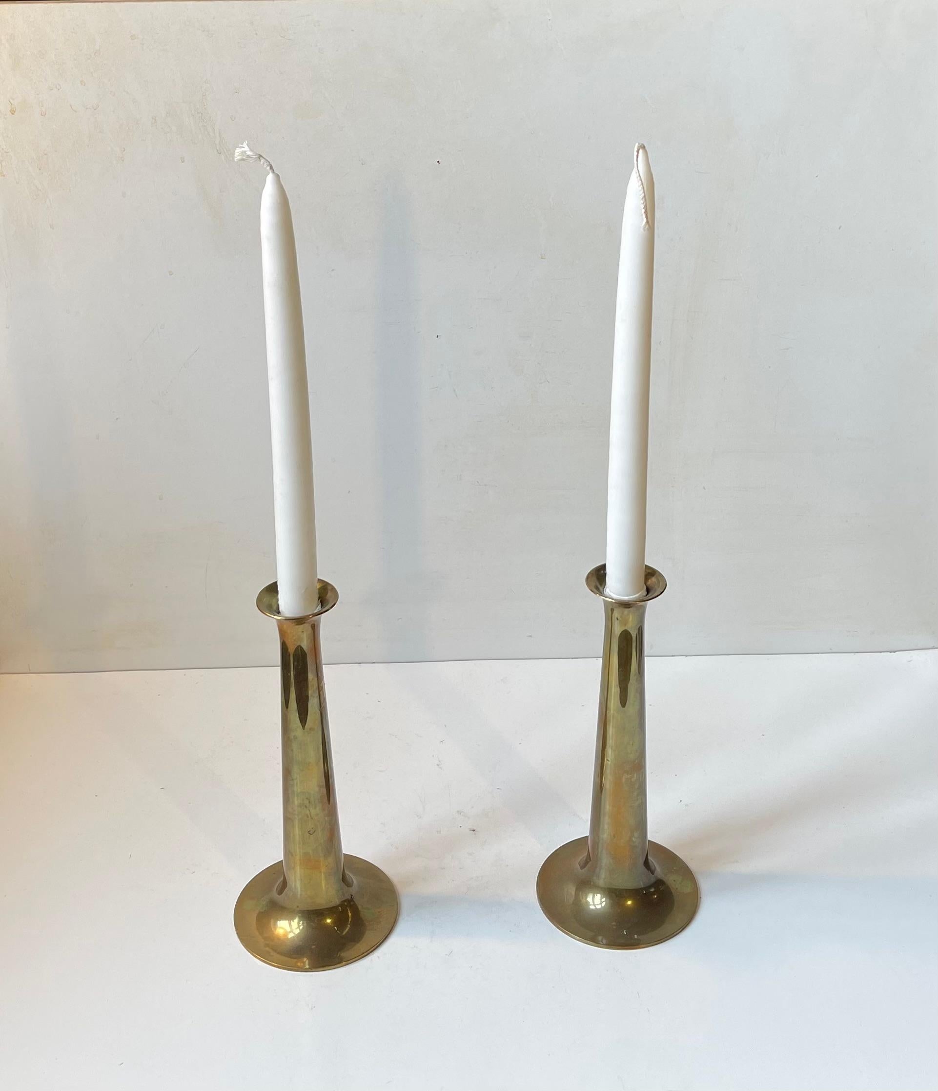 Midcentury Fanfare Brass Candlesticks by Hans Bolling for Torben Ørskov, 1960s In Good Condition For Sale In Esbjerg, DK