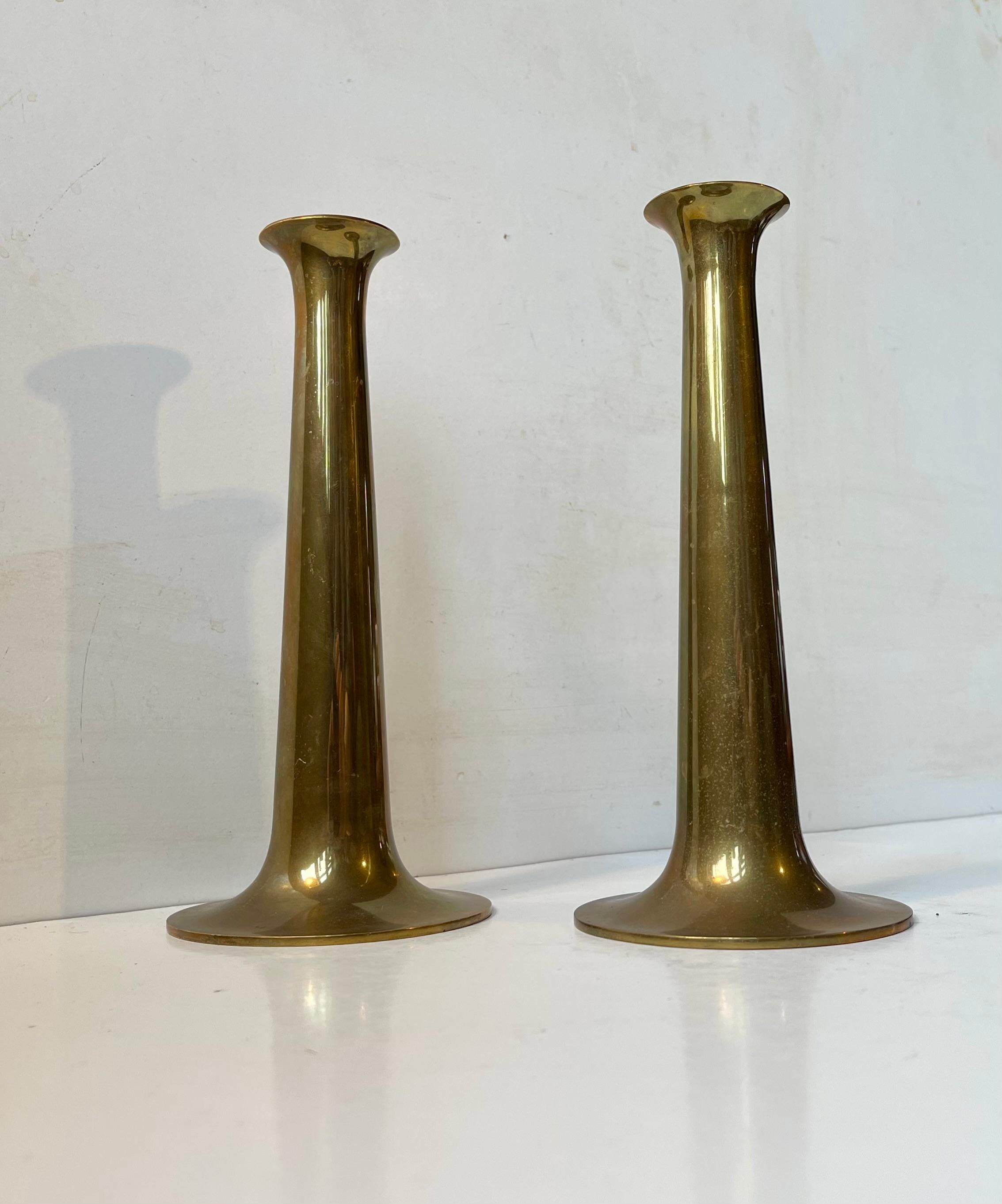 Midcentury Fanfare Brass Candlesticks by Hans Bolling for Torben Ørskov, 1960s For Sale 1