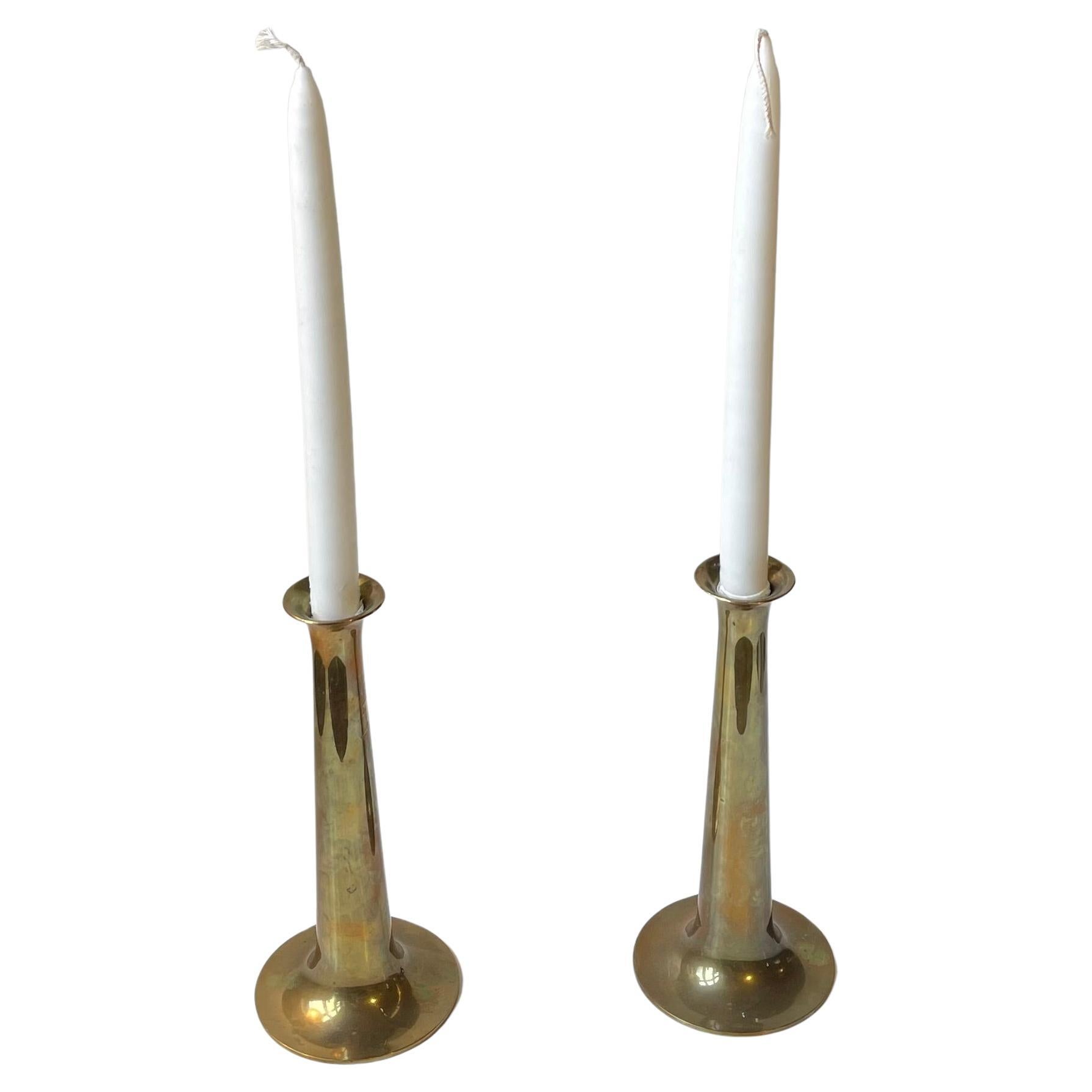 Midcentury Fanfare Brass Candlesticks by Hans Bolling for Torben Ørskov, 1960s For Sale