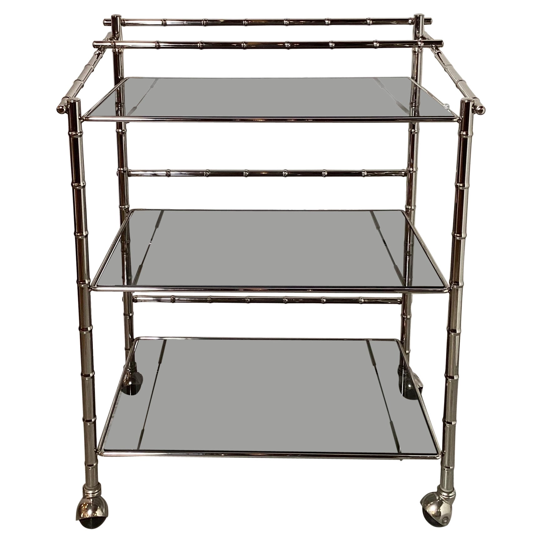 Midcentury Faux Bamboo Chrome Bar Cart