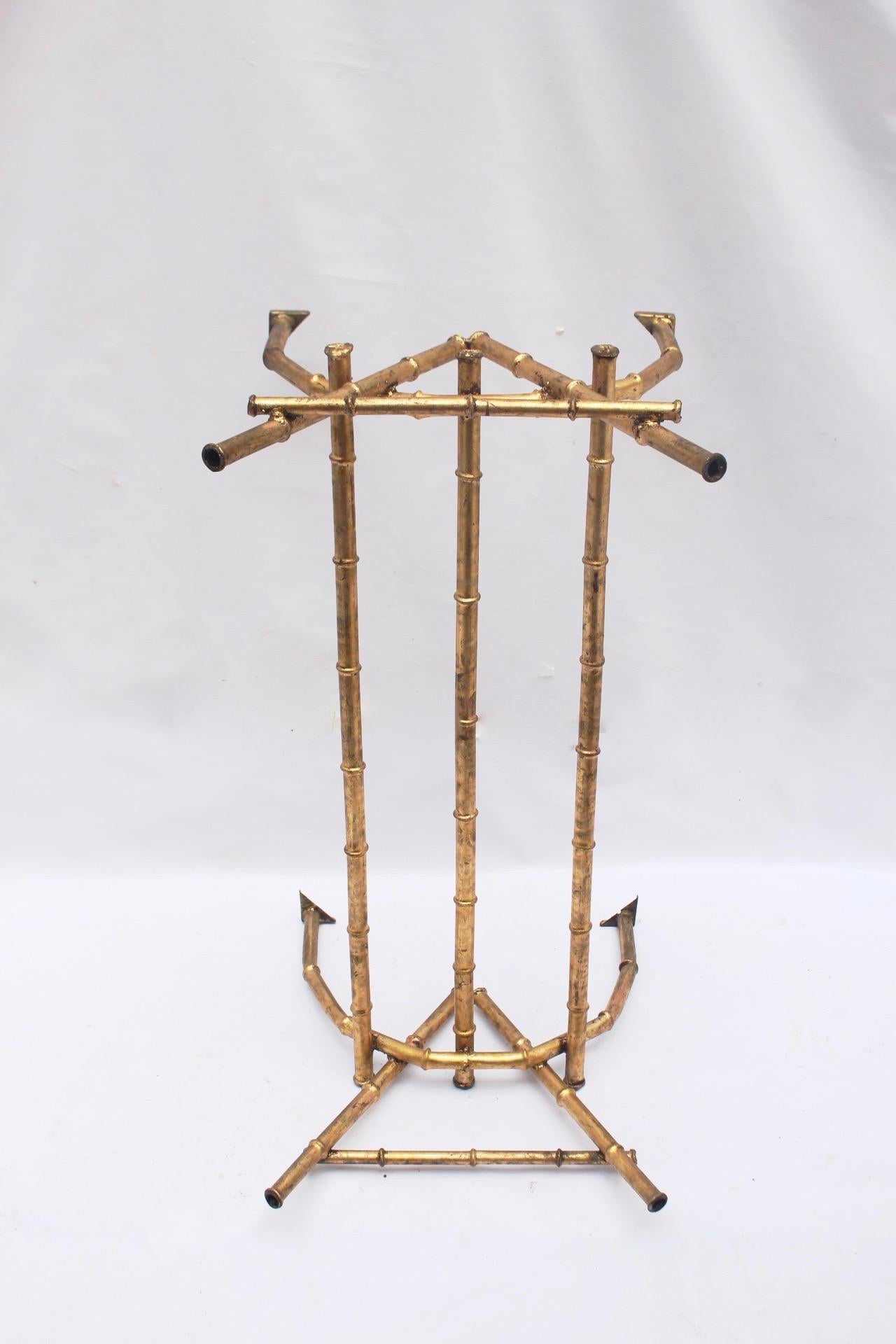 Midcentury Faux Bamboo Gilt Iron and Glass Coffee Side Table, Spain, 1950s For Sale 12