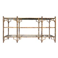 Midcentury Faux Bamboo Gilt Metal Three-Tier Console