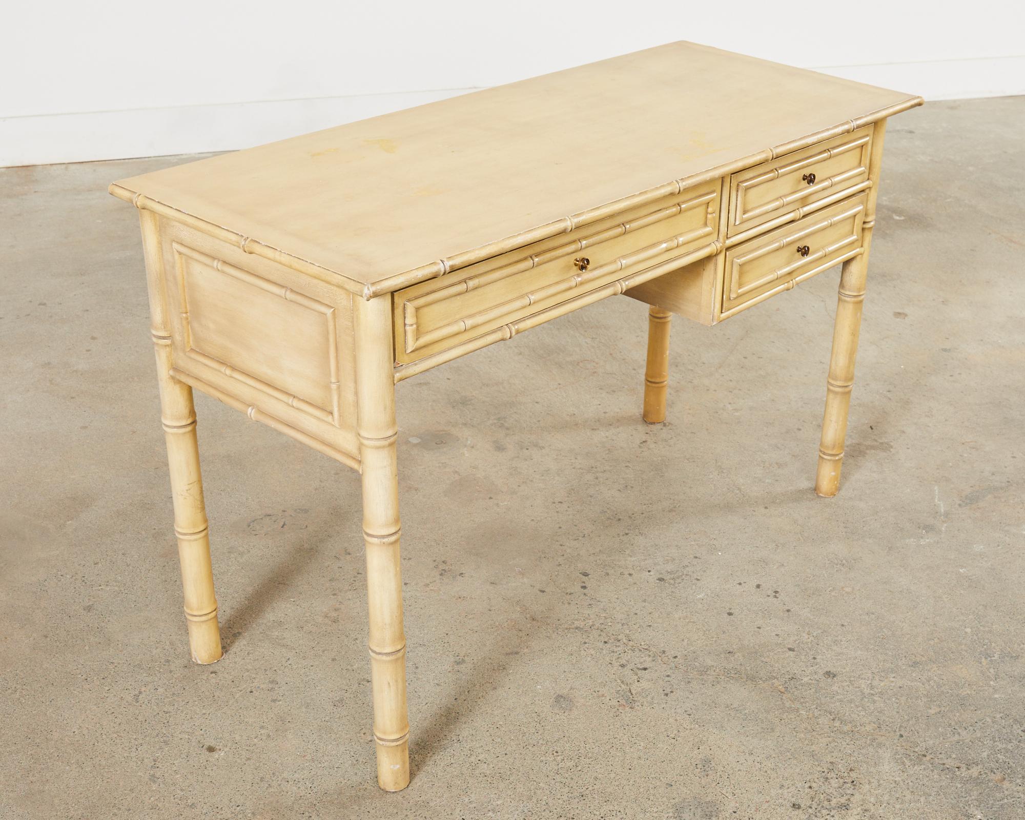 Midcentury Faux Bamboo Lacquered Writing Table or Desk For Sale at 1stDibs