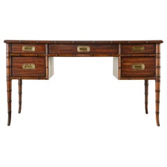 Midcentury Faux Bamboo Leather Top Writing Desk by Drexel