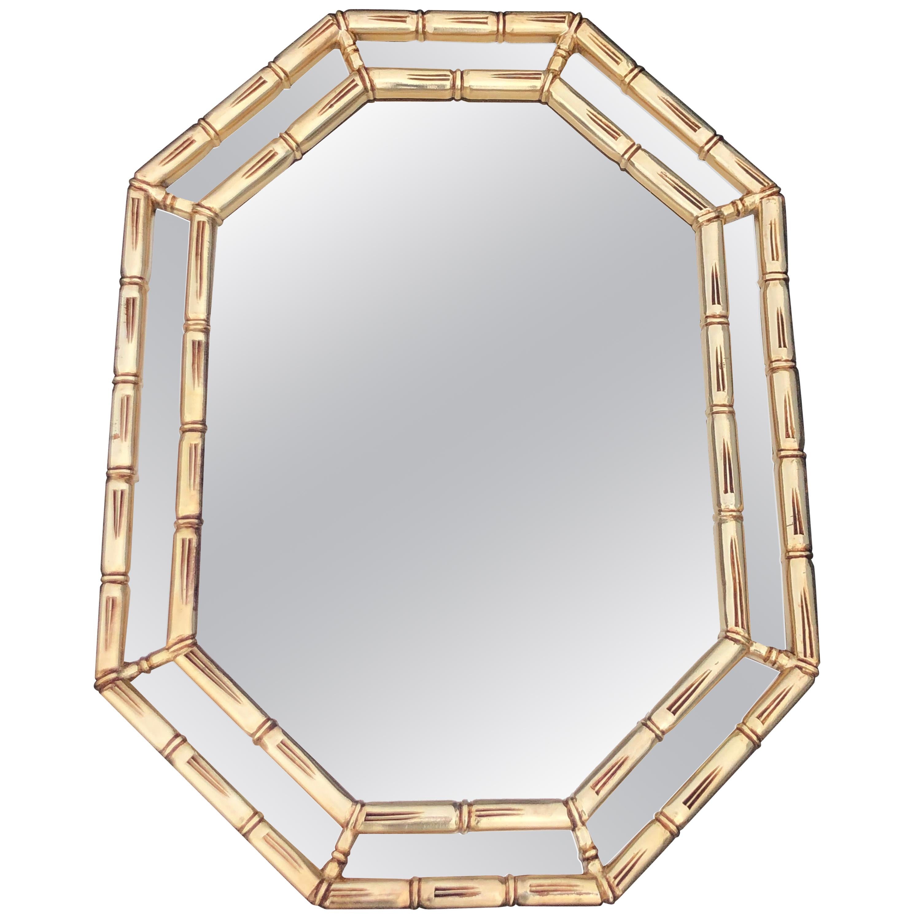 Mid Century Faux Bamboo Mirror in Gold