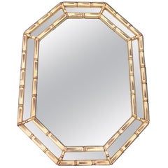 Retro Mid Century Faux Bamboo Mirror in Gold