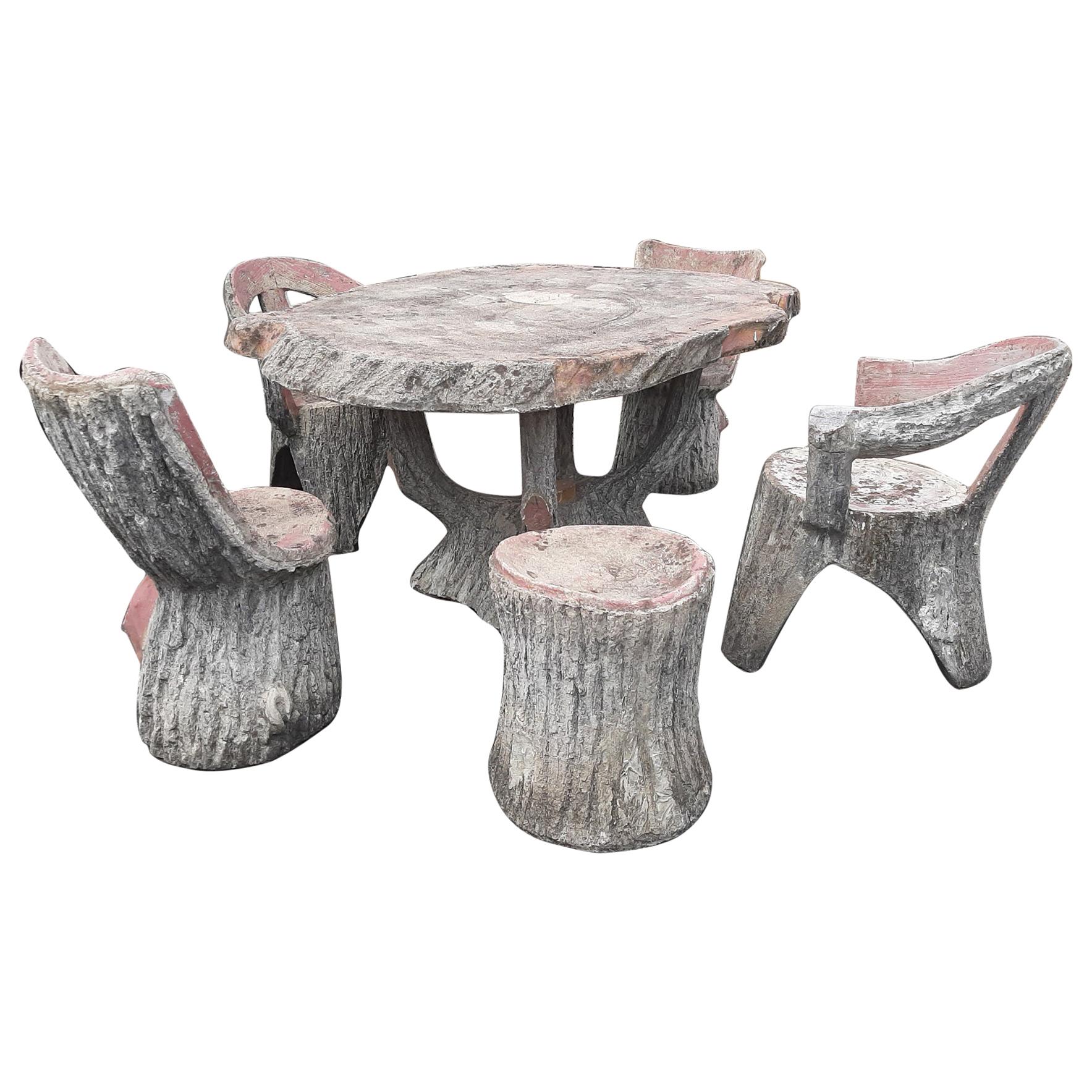 Midcentury Faux Bois Stone Garden Table and Chairs at 1stDibs