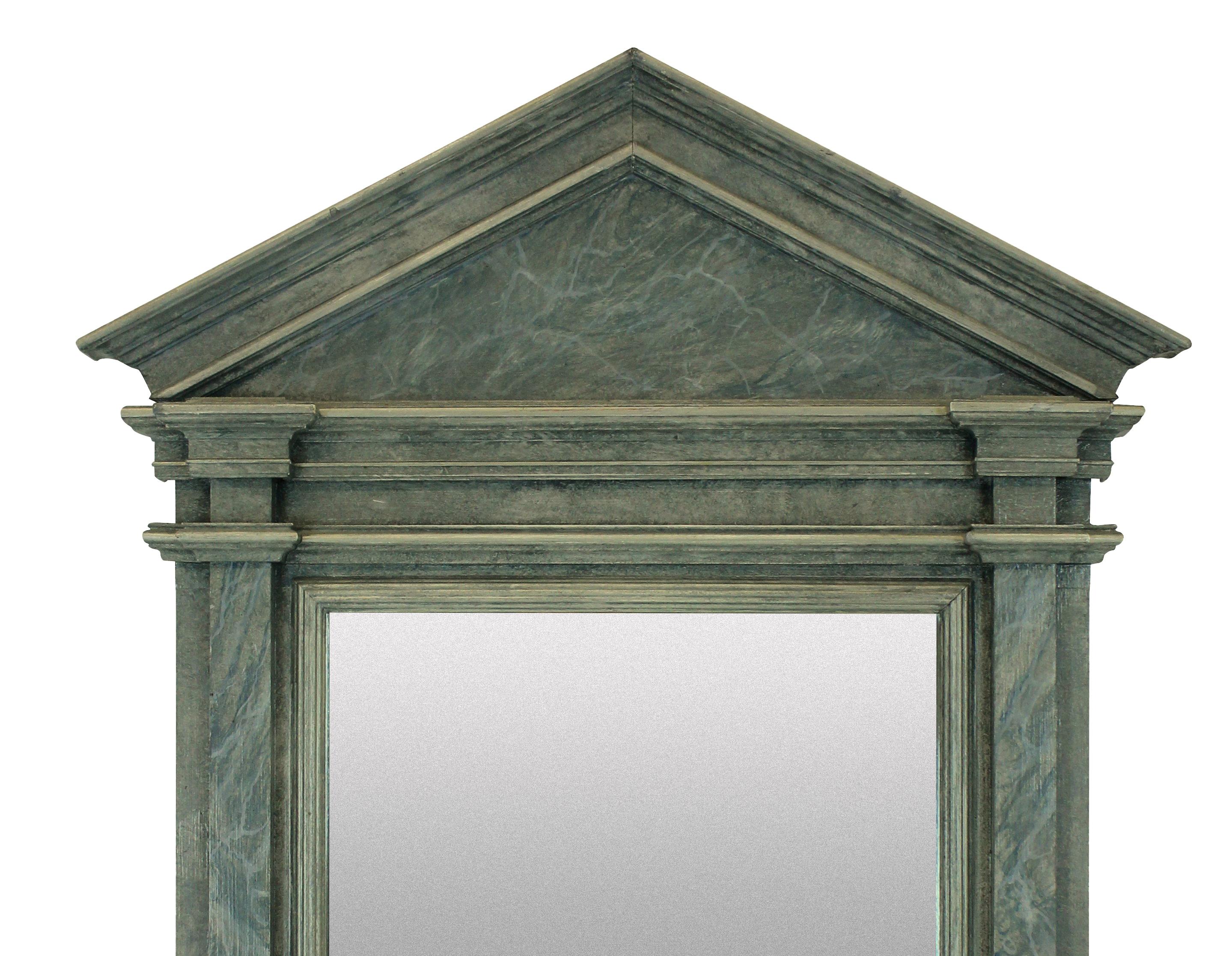 Neoclassical Midcentury Faux Marble Pediment Mirror