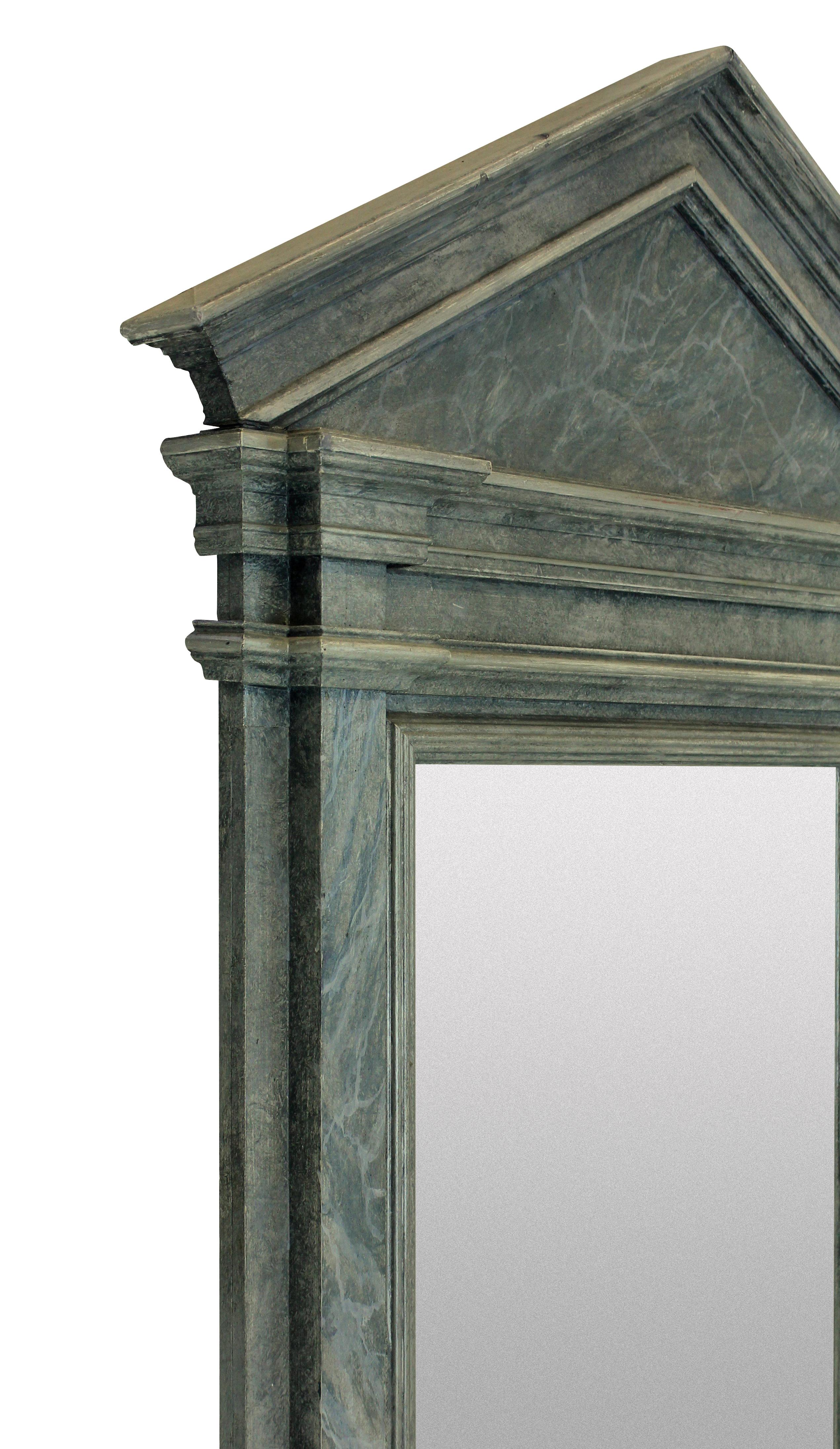 English Midcentury Faux Marble Pediment Mirror