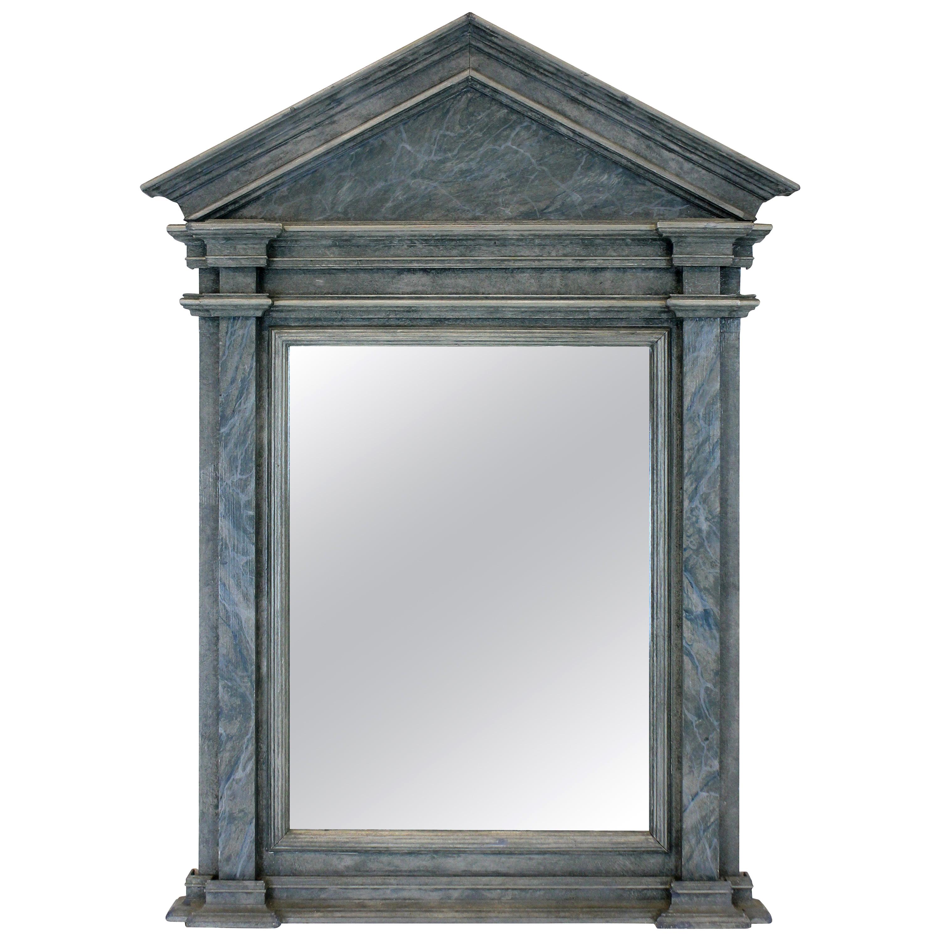 Midcentury Faux Marble Pediment Mirror