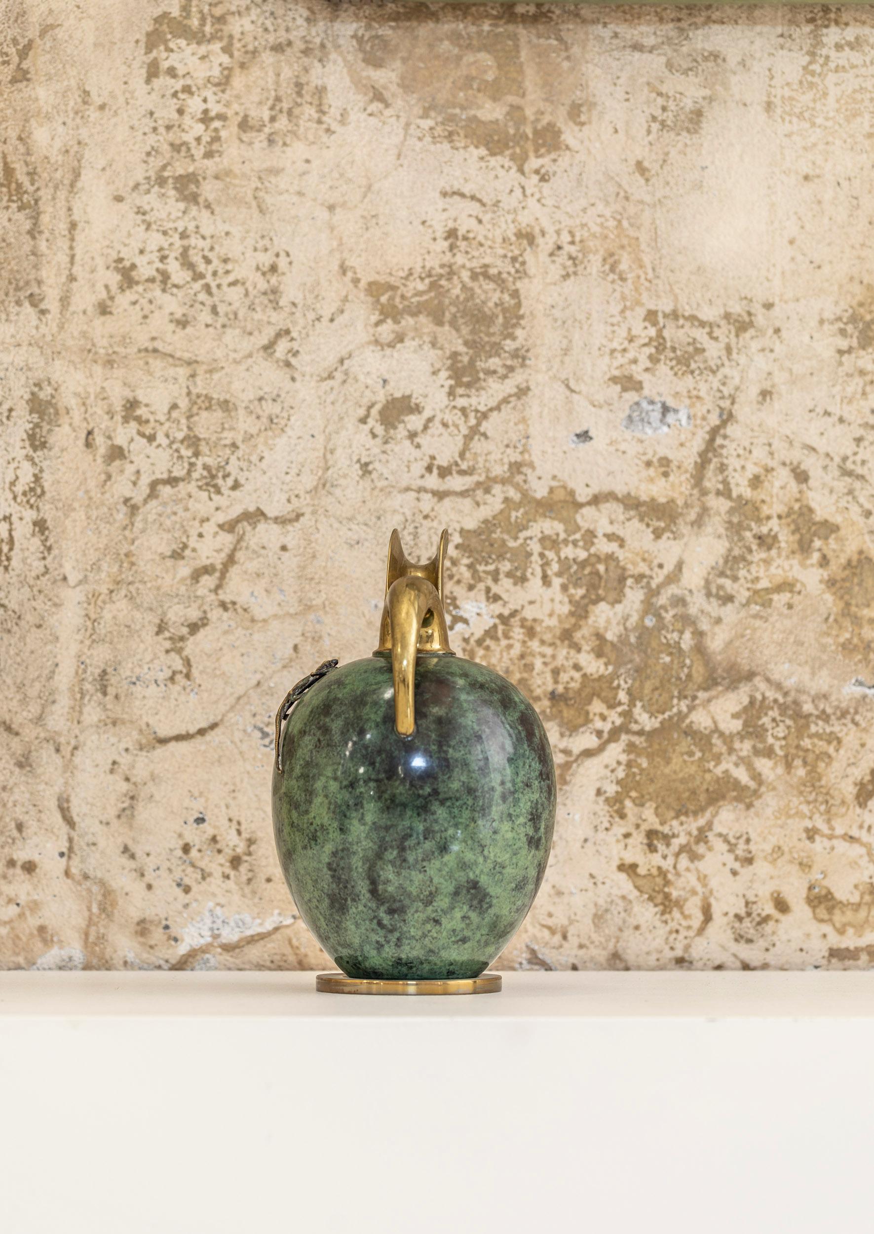 Italian Mid Century Faux Marbre Brass Vase For Sale