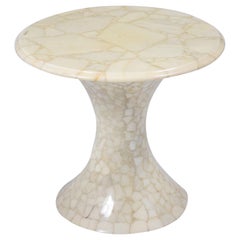 Vintage Wood Side Table with Faux Ivory Marble Veneer & Tulip Design