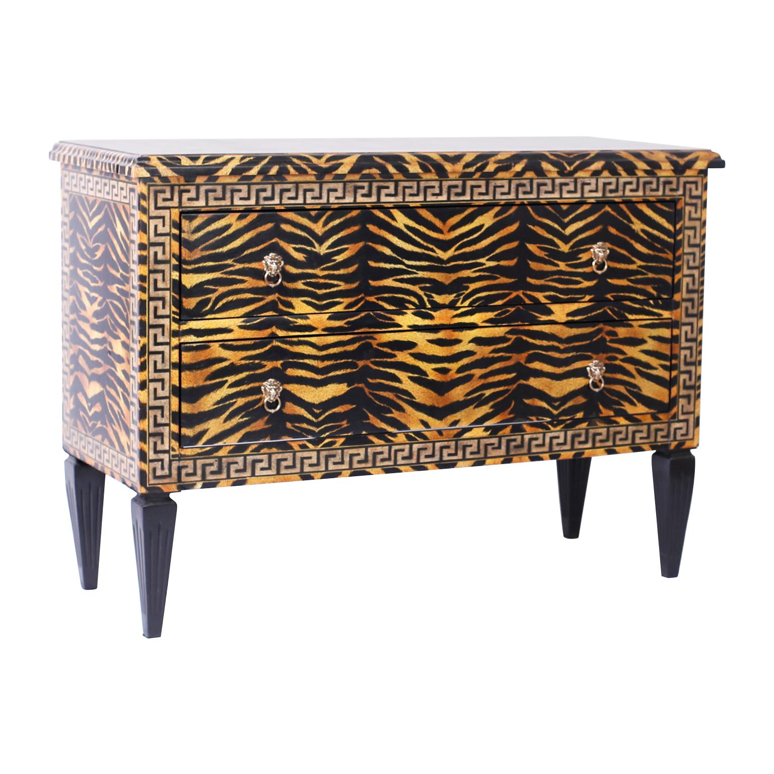 Midcentury Faux Tiger Italianate Commode or Chest