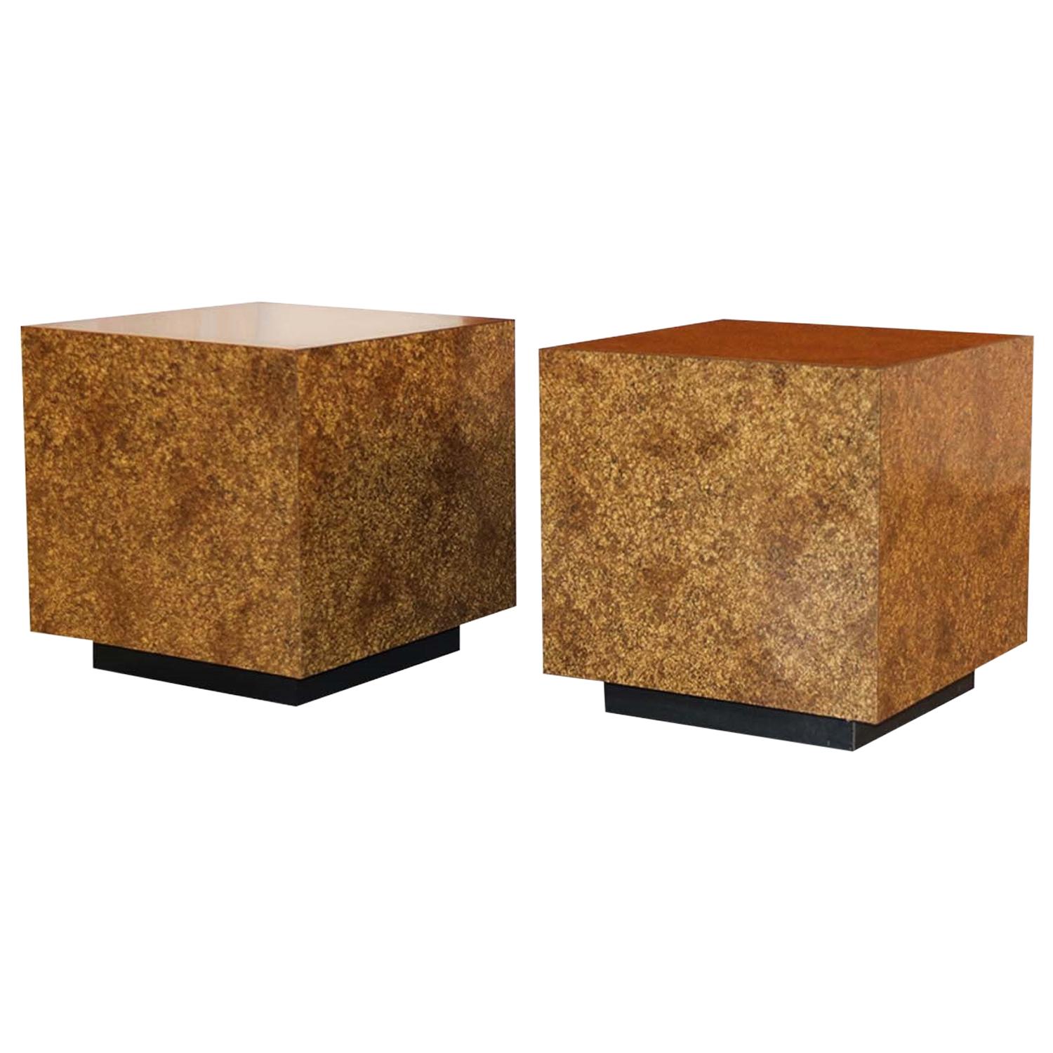 Midcentury Faux Tortoise Shell Cube Tables