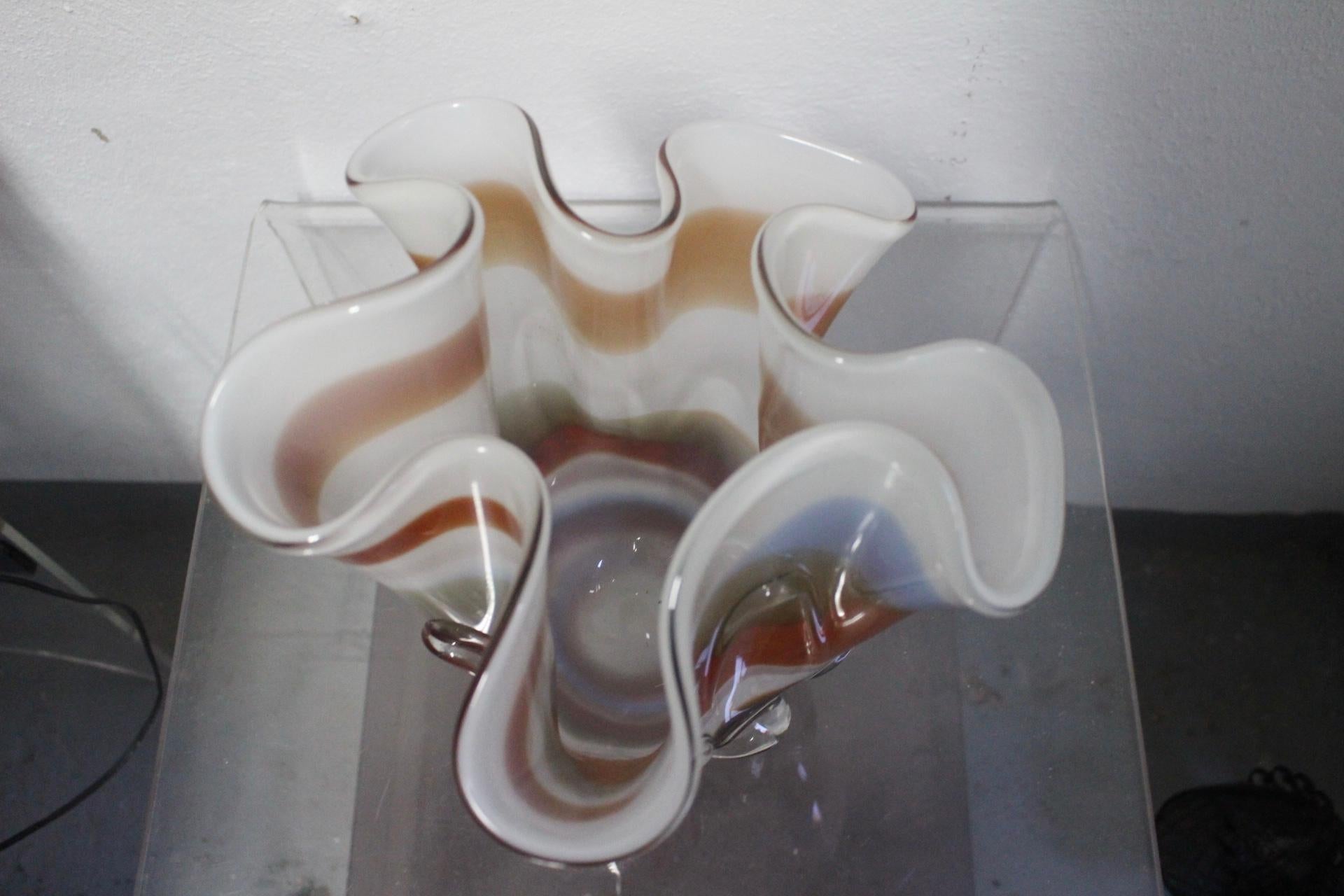 Midcentury Fazzoletto Handkerchief Multicolored Murano Glass Vase