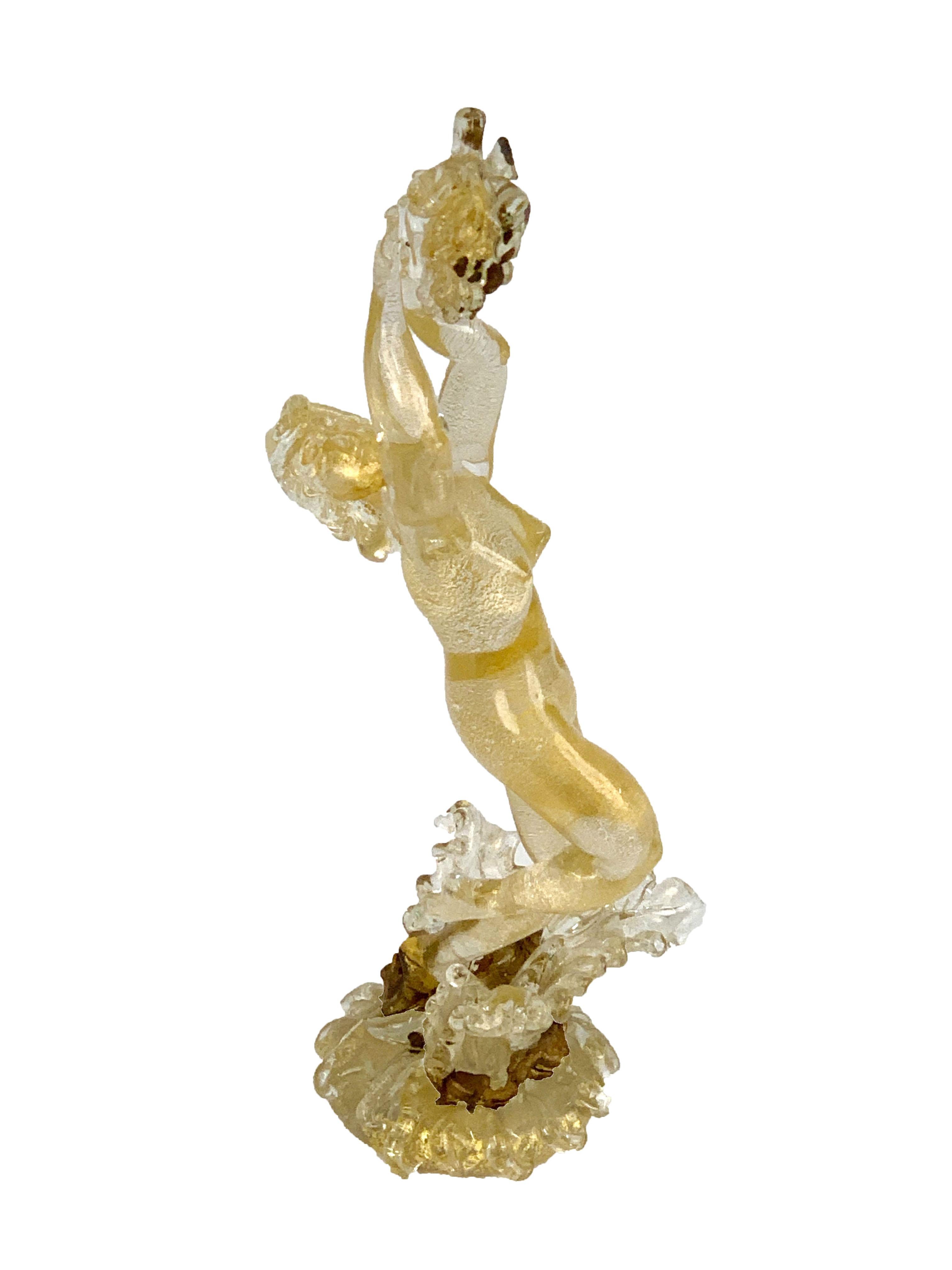 Midcentury Female Murano Glass and Gold Statue Attributed to Ercole Barovier 11