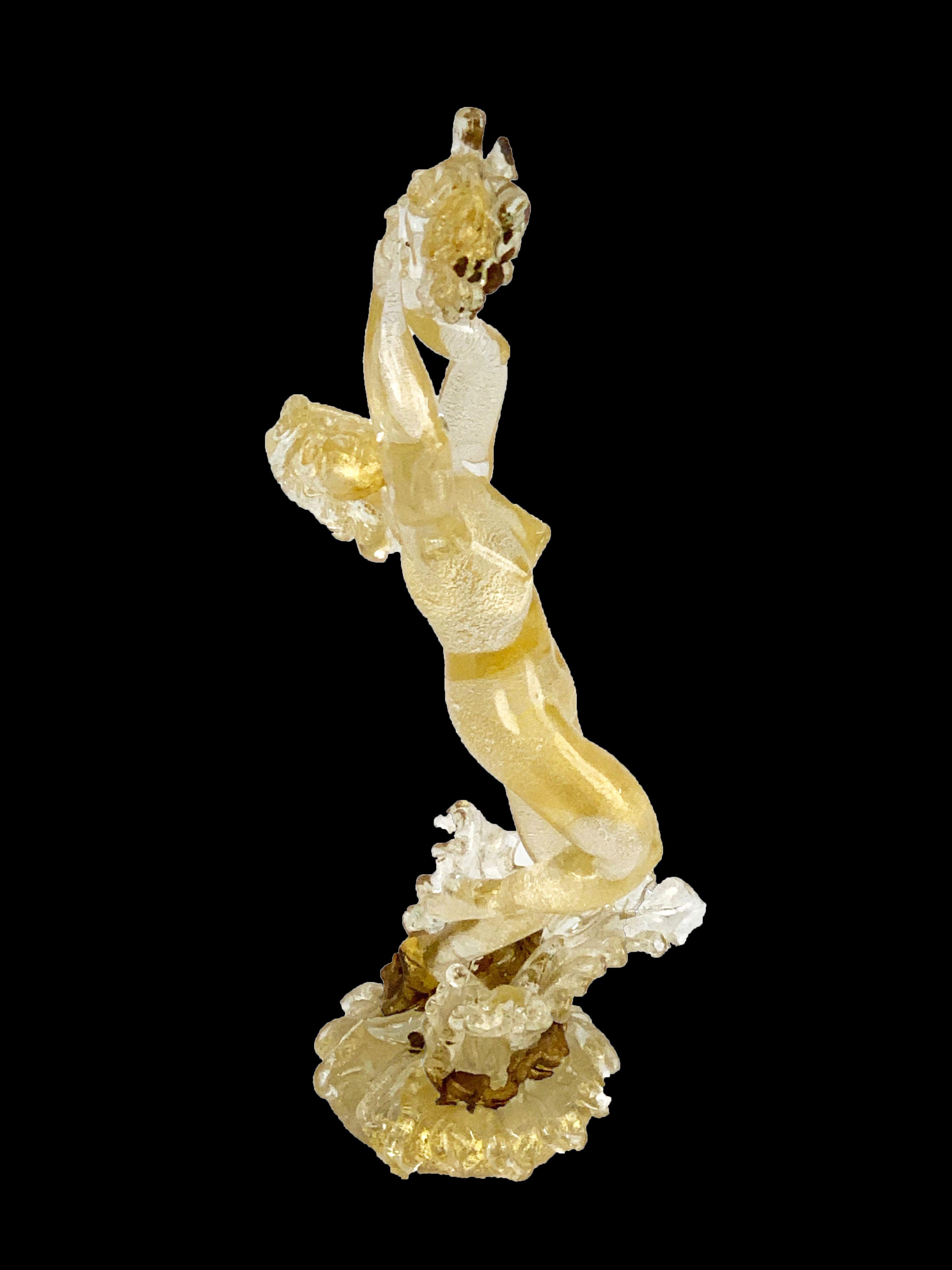 Mid-Century Modern Midcentury Female Murano Glass and Gold Statue Attributed to Ercole Barovier