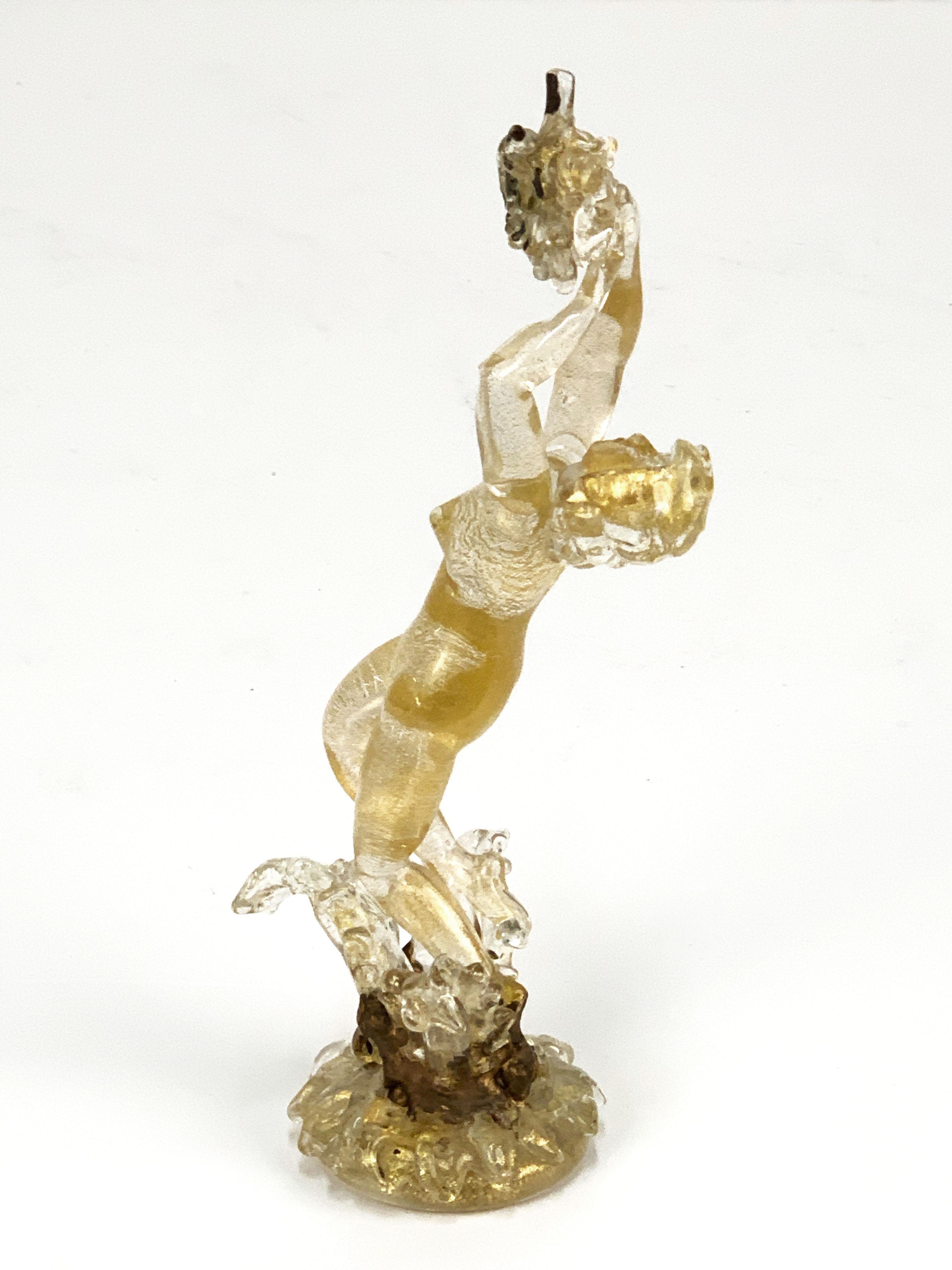 20th Century Midcentury Female Murano Glass and Gold Statue Attributed to Ercole Barovier