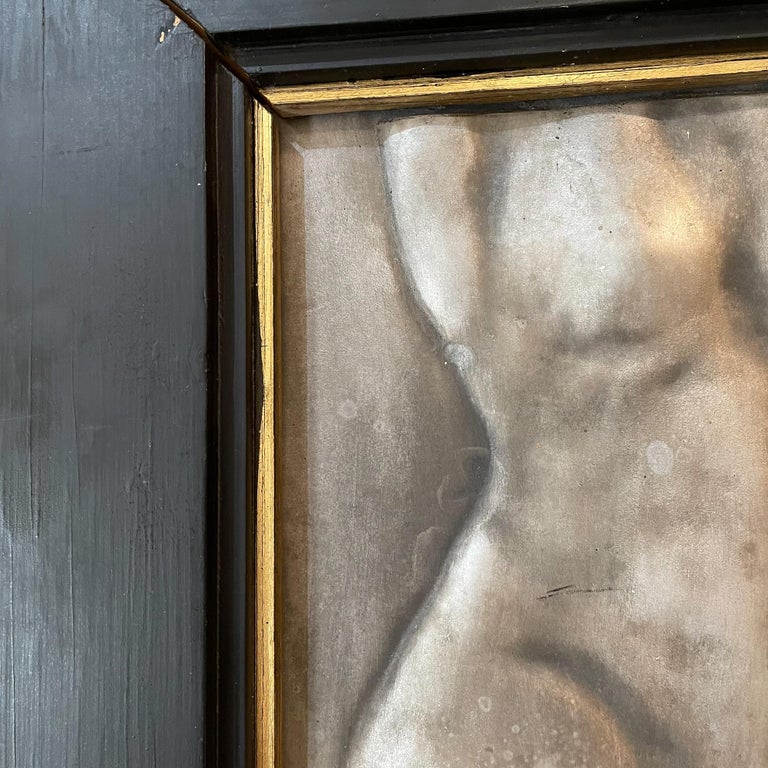 Vintage female Nude Torso wall art in cast aluminum metal. Painted-patinated. 
Art work signed bottom right with numerals.
Measures: 21.13 Tall x 17.5W x 1.63 D art 12.75 x 9 W
Unrestored preowned piece in vintage condition. Patina present. Nicks