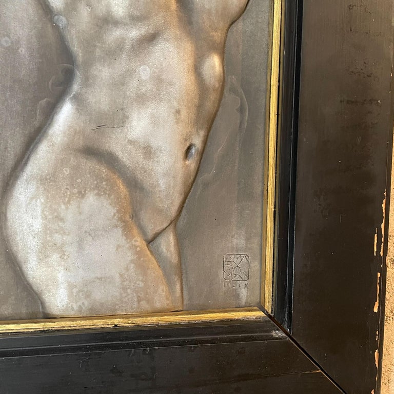Mexican Midcentury Female Nude Torso Vintage Framed Metal Wall Art in Black Signed 1960s