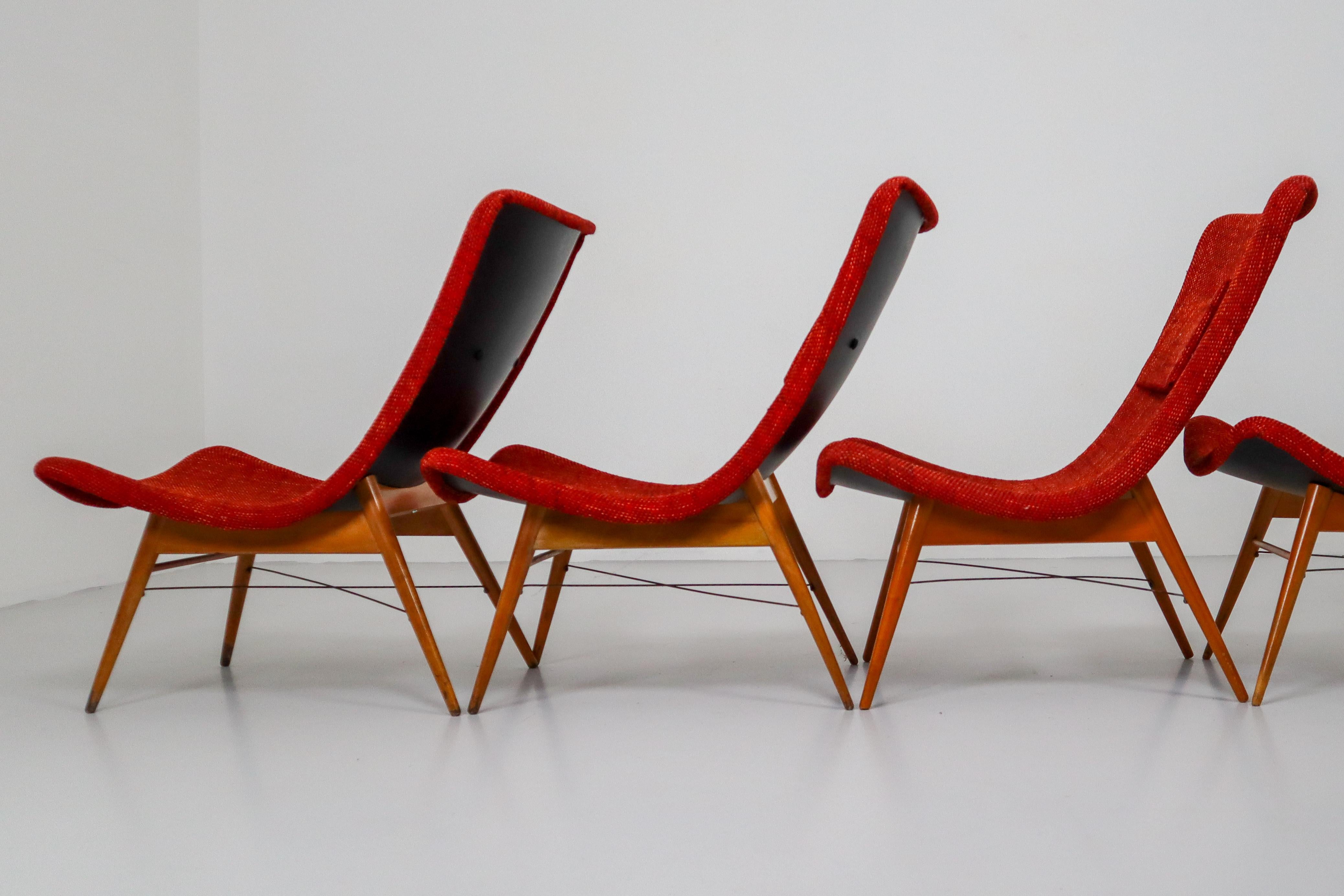 Wool Midcentury Modern  Fiberglass Lounge Chairs by Miroslav Navratil 