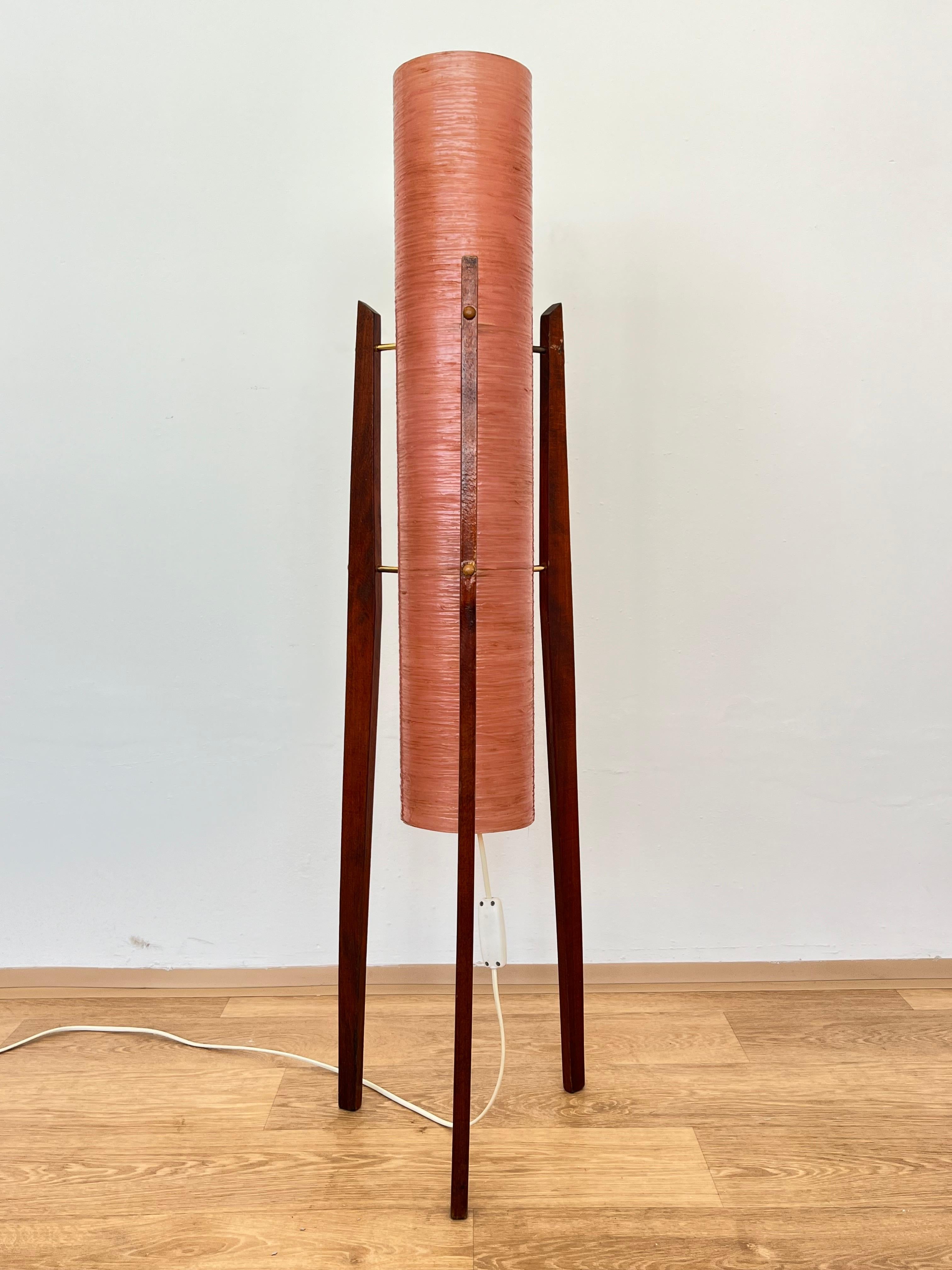 Wood Midcentury fibreglass space age Floor Lamp Rocket, 1960s For Sale