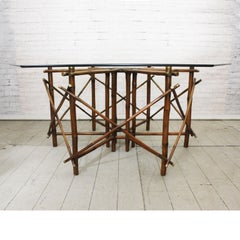 Midcentury Ficks Reed Bamboo, Brass and Glass Dining Table by John Wisner