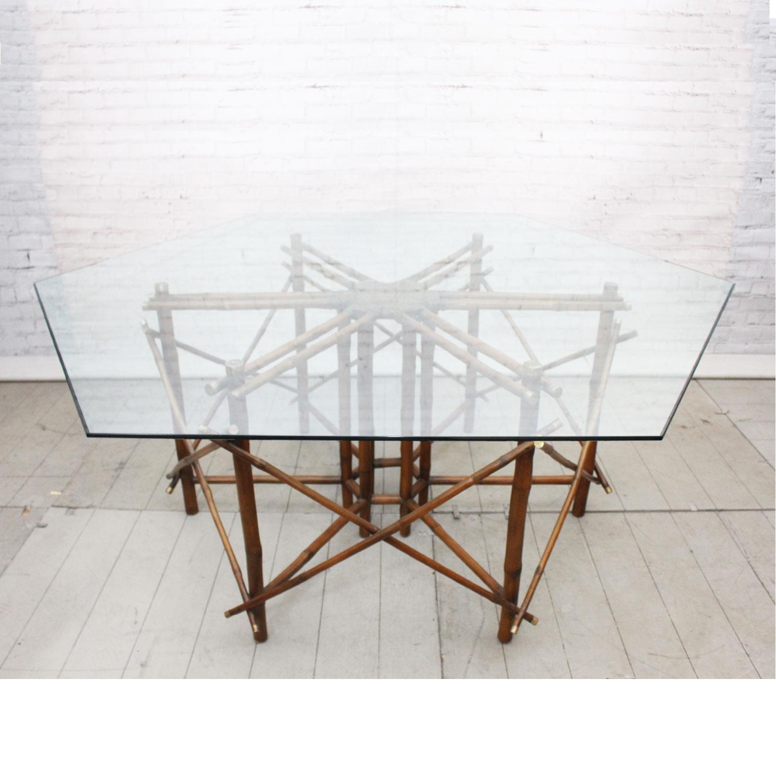 Mid-20th Century Midcentury Ficks Reed Bamboo, Brass and Glass Dining Table by John Wisner For Sale