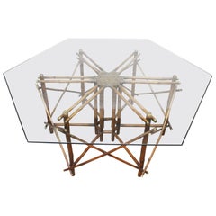 Midcentury Ficks Reed Bamboo, Brass and Glass Dining Table by John Wisner